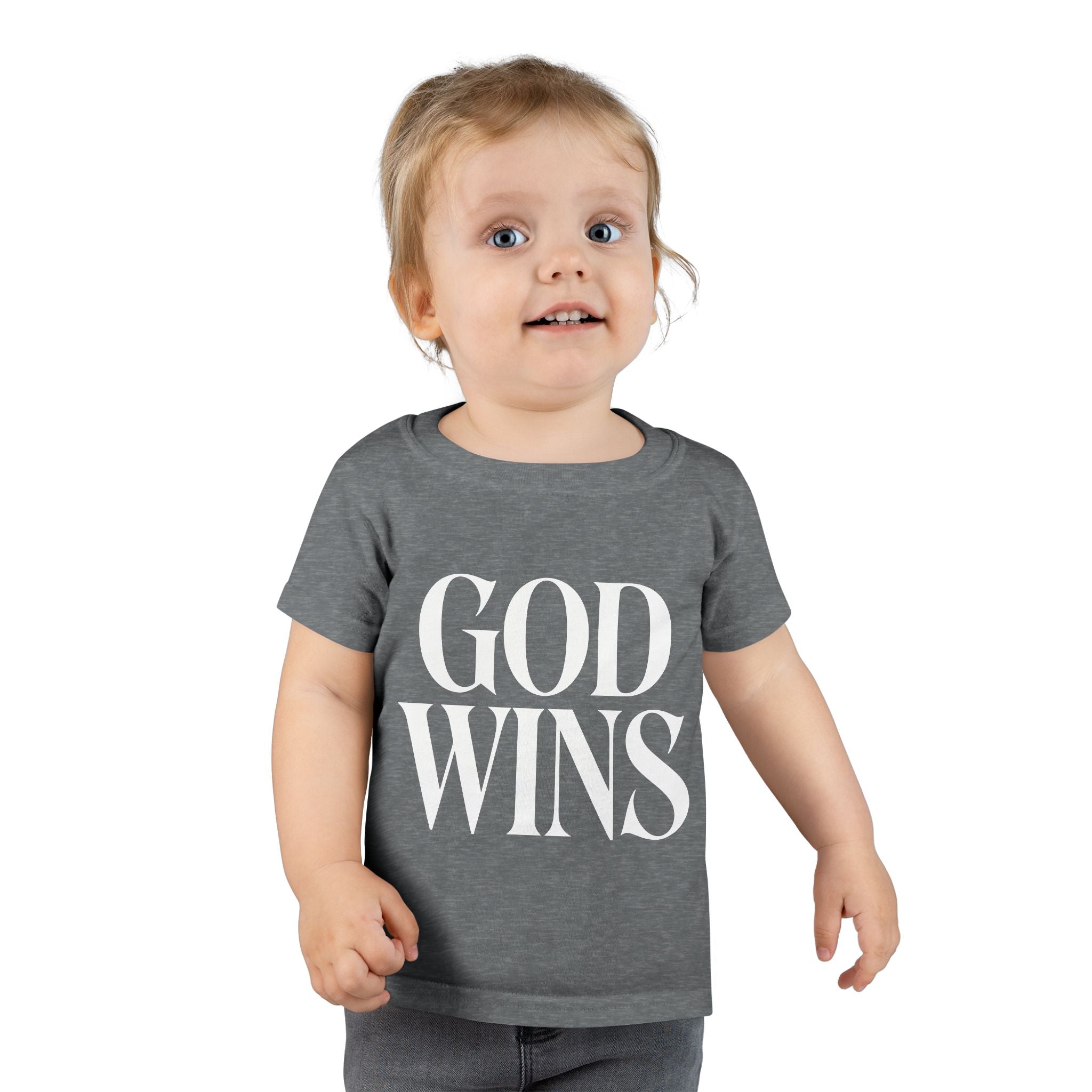 Toddler T-Shirt — "God Wins" Christian Faith Graphic Tee for Kids