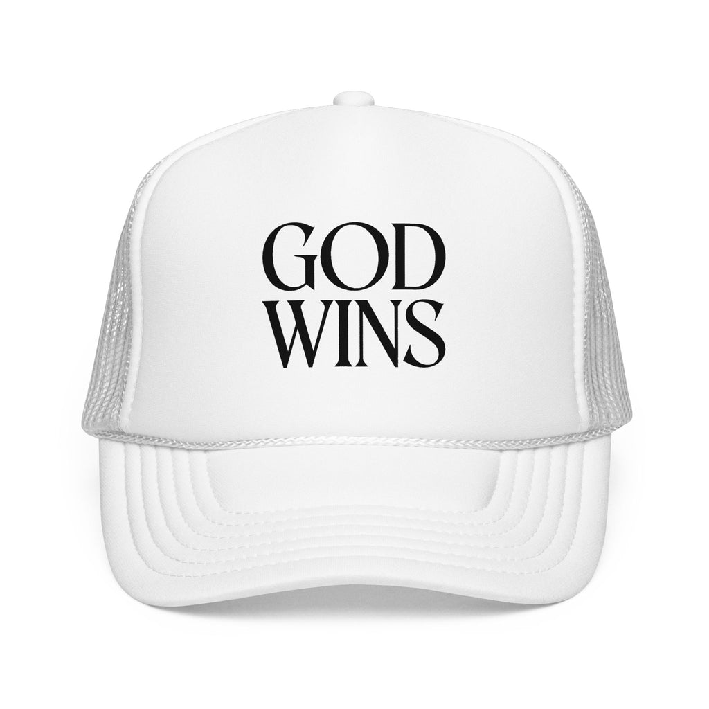 God Wins Trucker Hat — Christian Message Foam Mesh Cap
