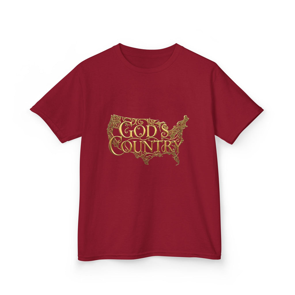 Kids T‑Shirt — "God's Country" USA Map Kids Tee (Patriotic Christian Youth Shirt)