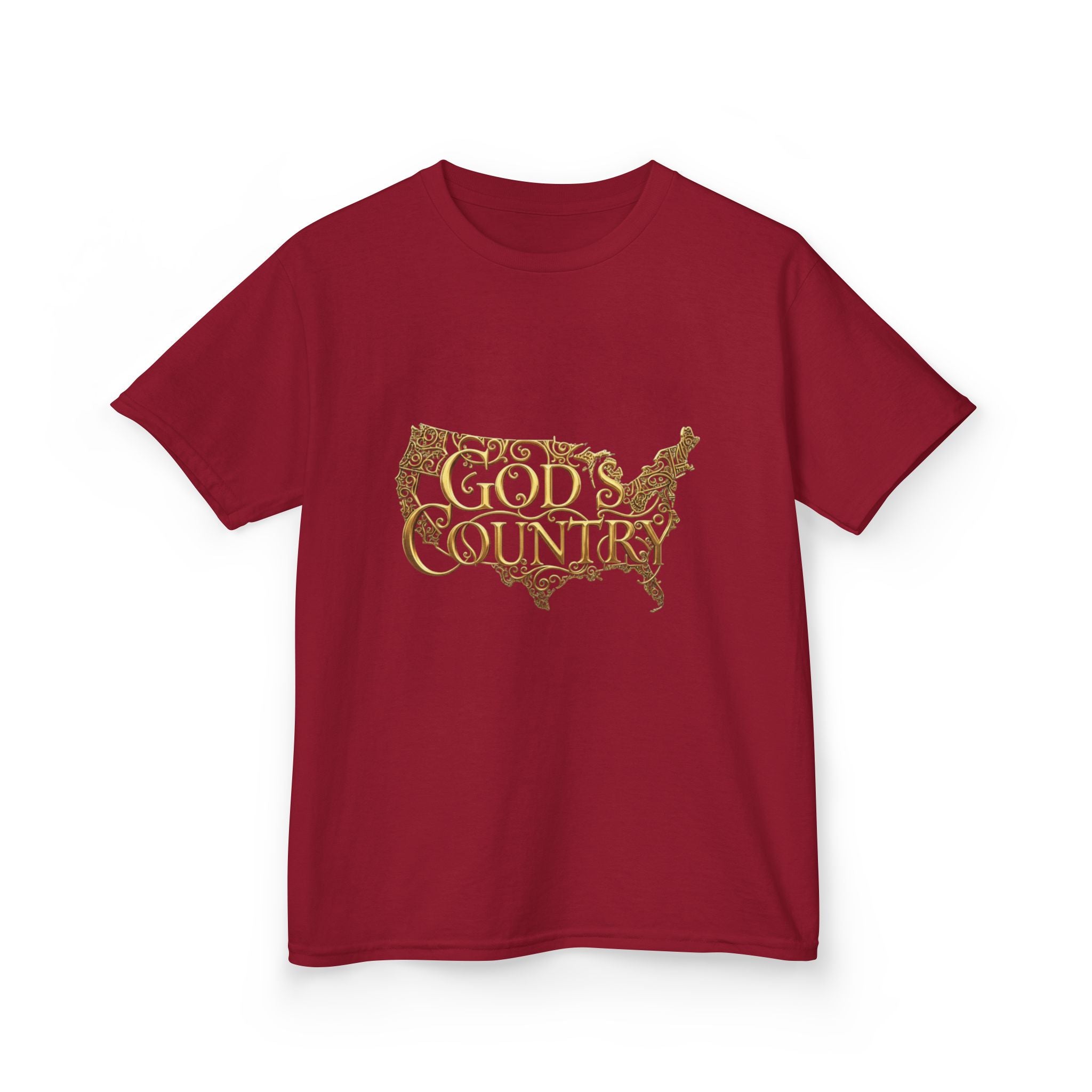 Kids T‑Shirt — "God's Country" USA Map Kids Tee (Patriotic Christian Youth Shirt)