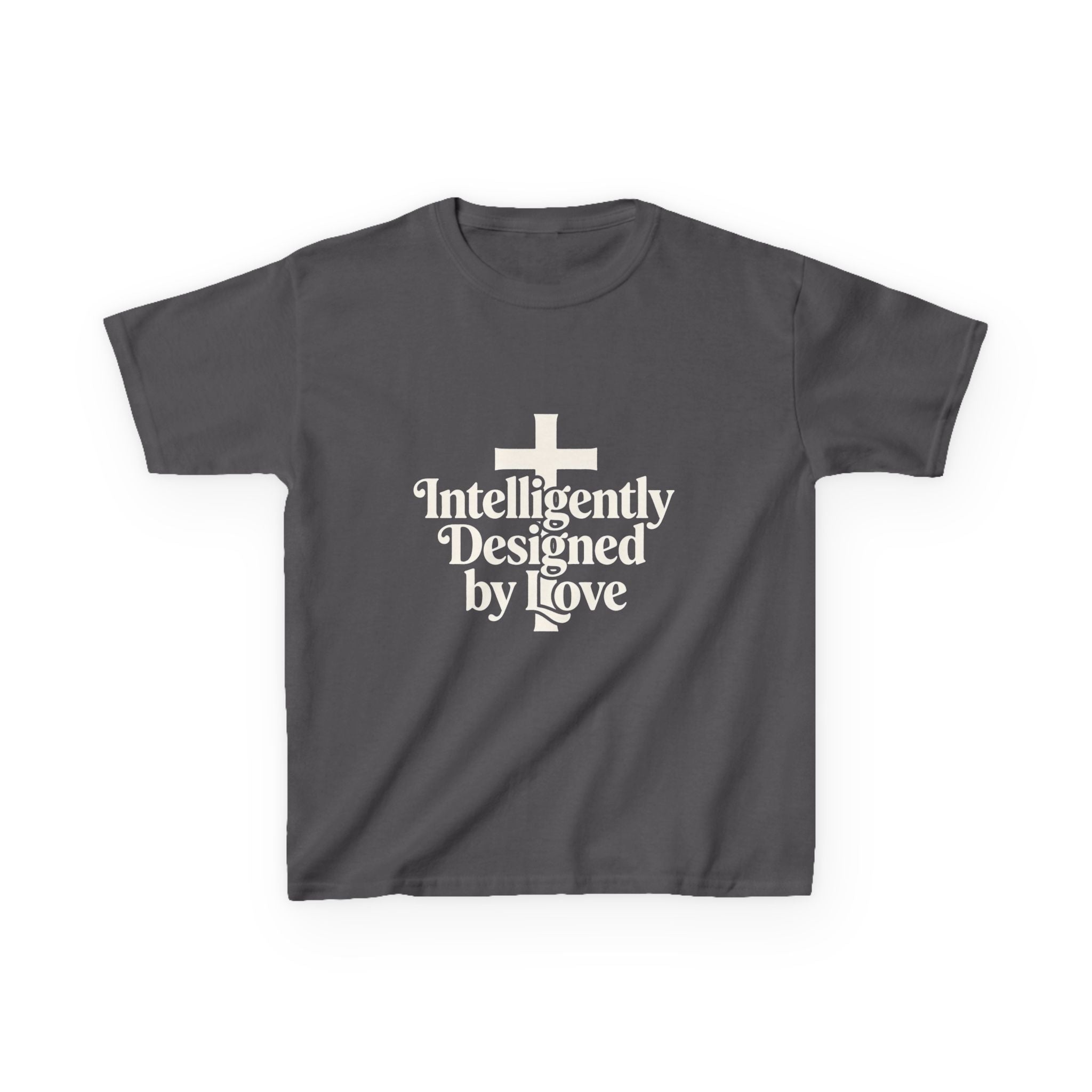 Kids Tee – "Intelligently Designed by Love" Christian Cross Shirt