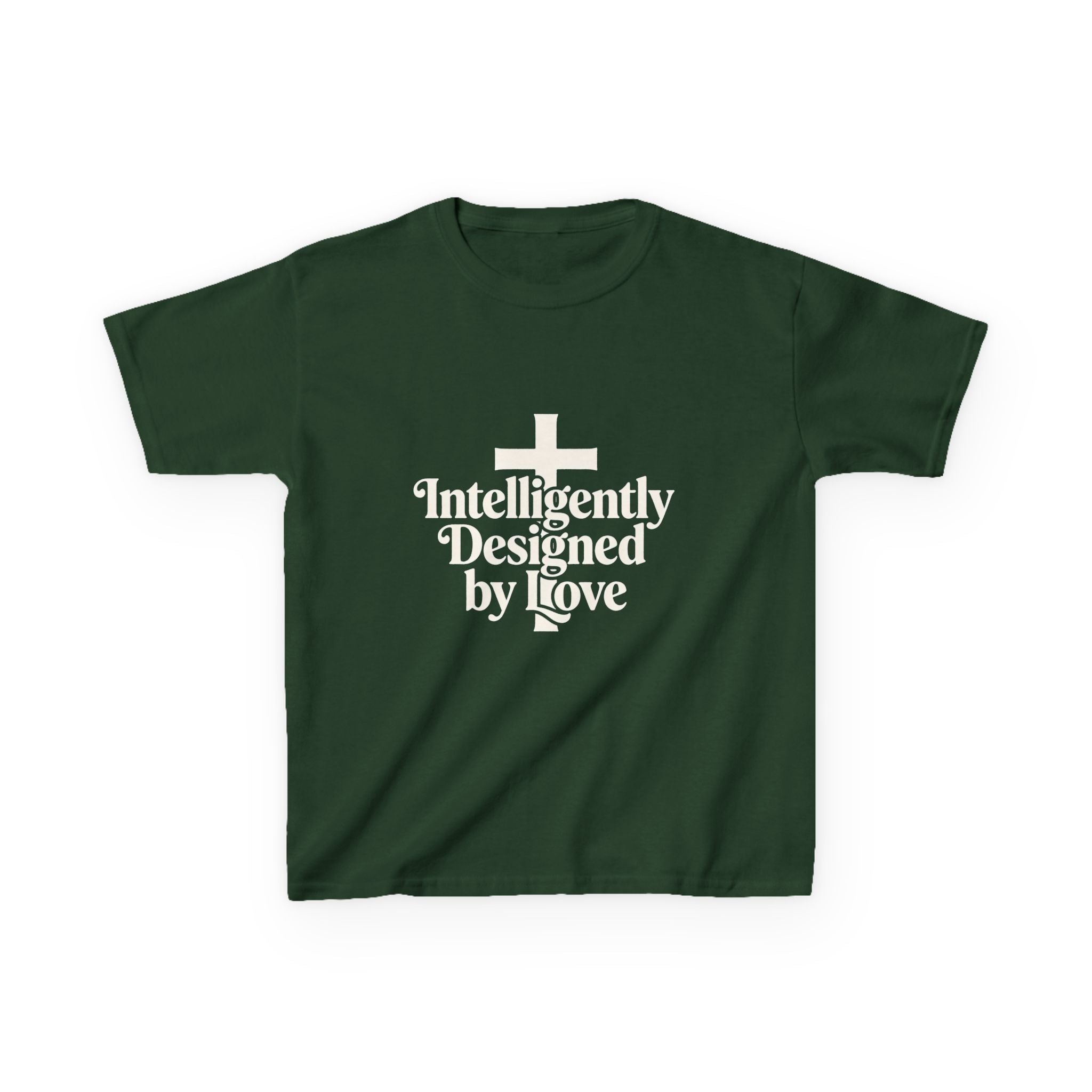 Kids Tee – "Intelligently Designed by Love" Christian Cross Shirt