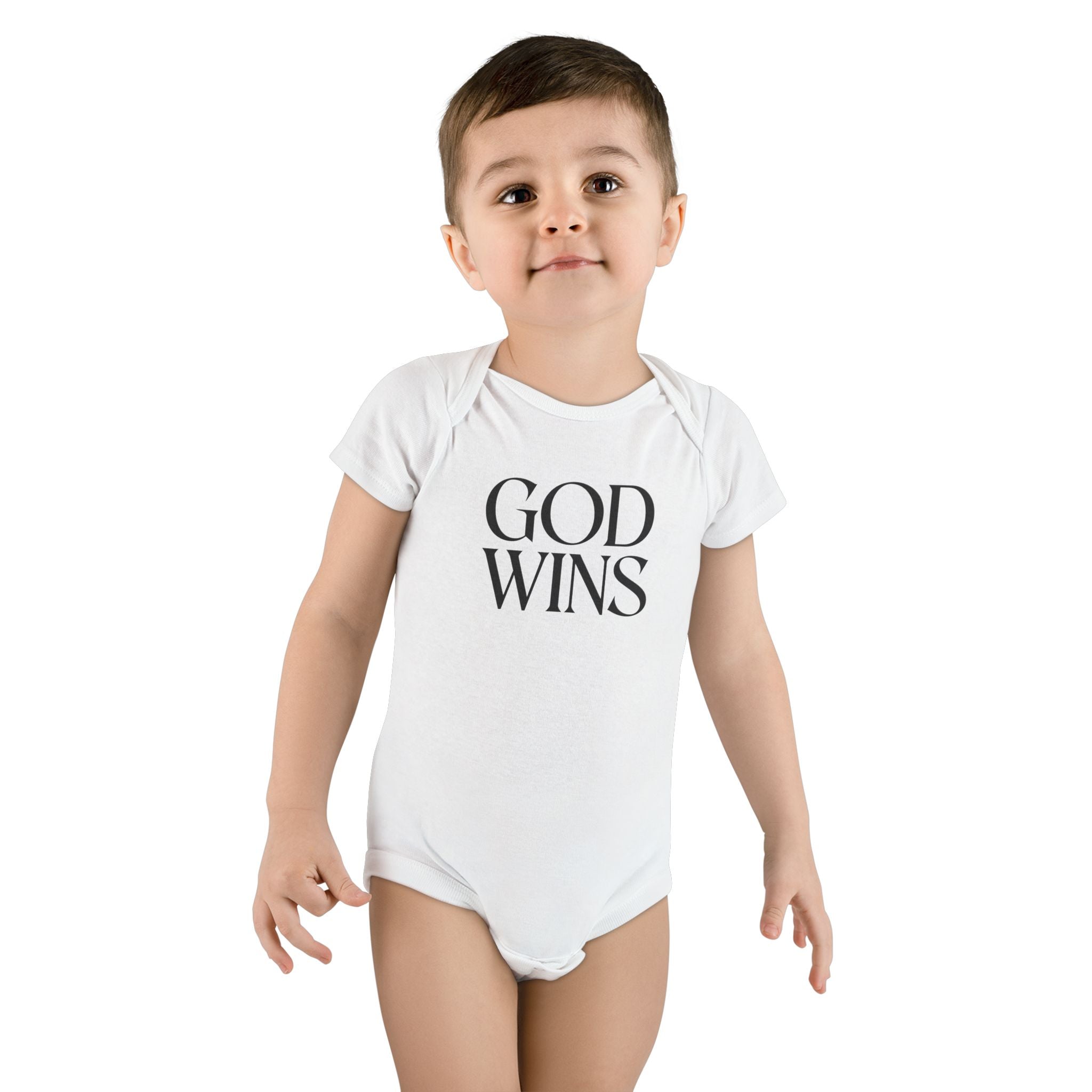 God Wins Organic Baby Onesie – Religious Christian Infant Bodysuit
