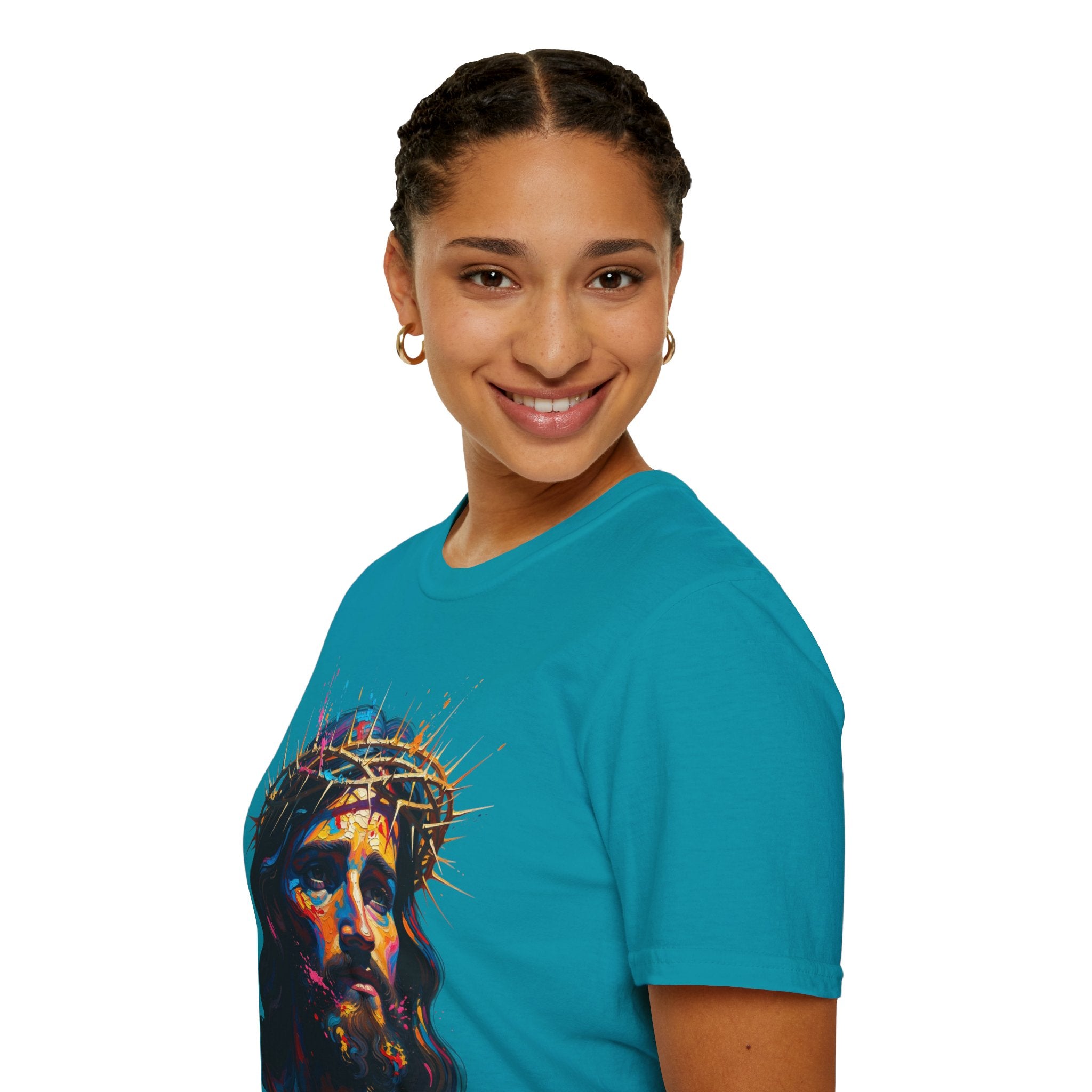 Jesus with Crown of Thorns T-Shirt | Colorful Portrait, Religious Christian Tee
