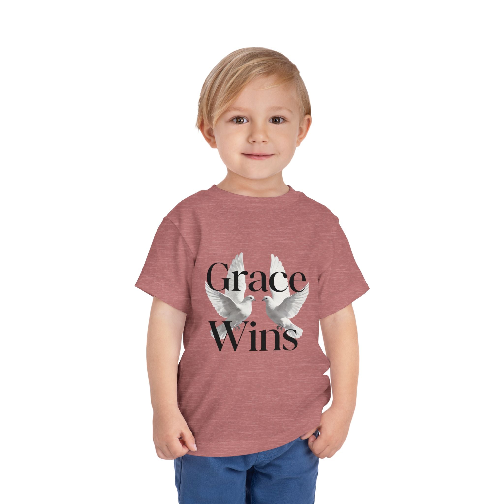 Toddler Tee — "Grace Wins" Dove Graphic Christian Short Sleeve Shirt