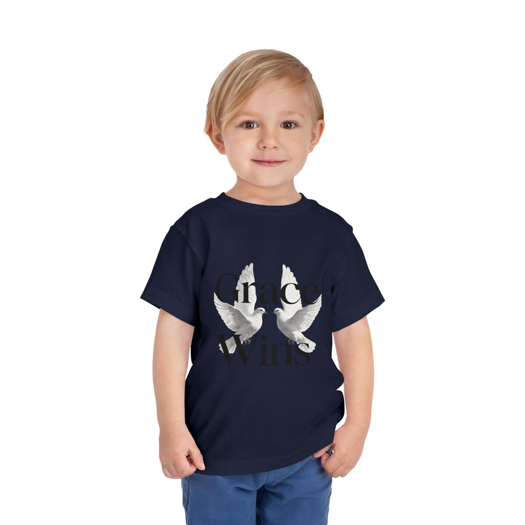 Toddler Tee — "Grace Wins" Dove Graphic Christian Short Sleeve Shirt