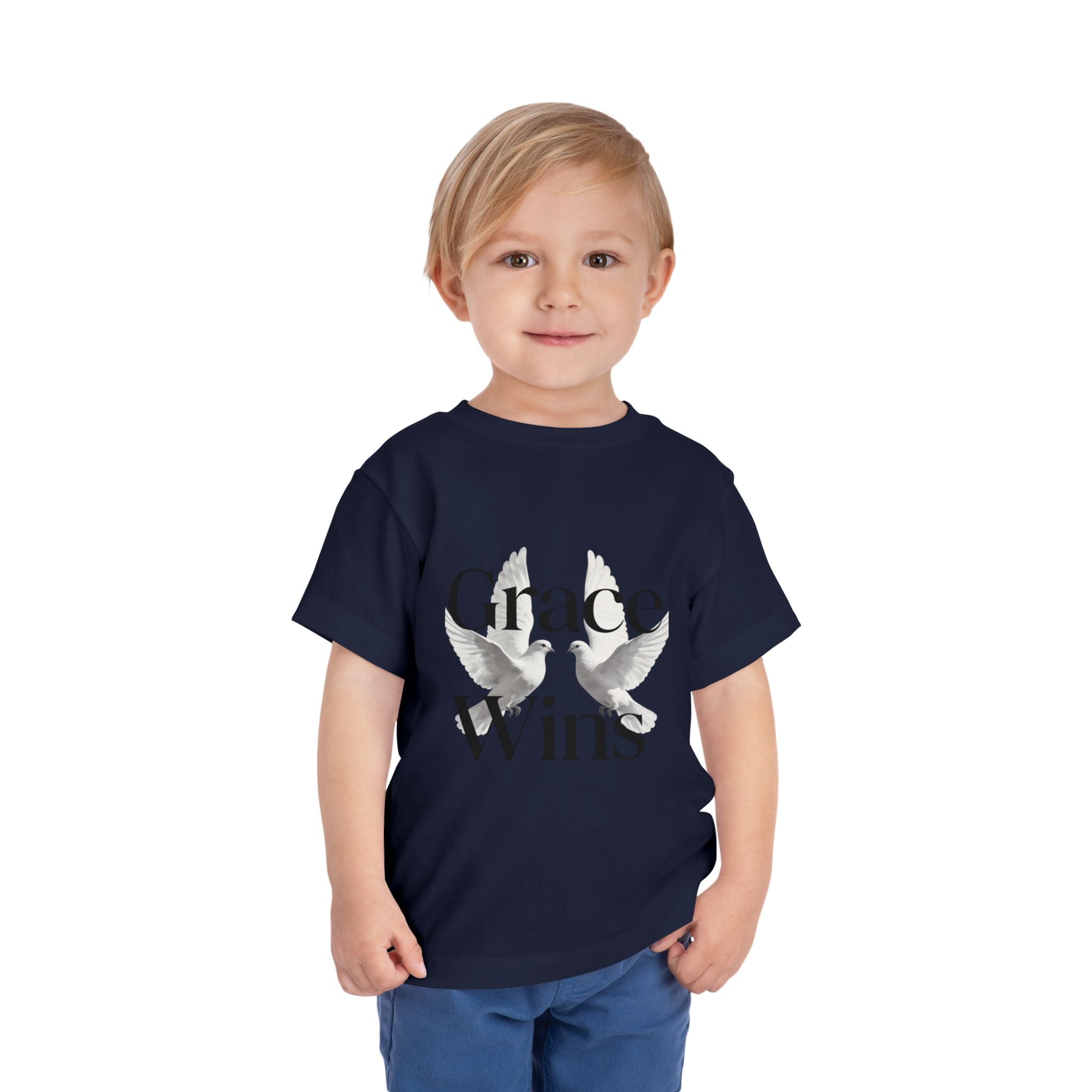 Toddler Tee — "Grace Wins" Dove Graphic Christian Short Sleeve Shirt