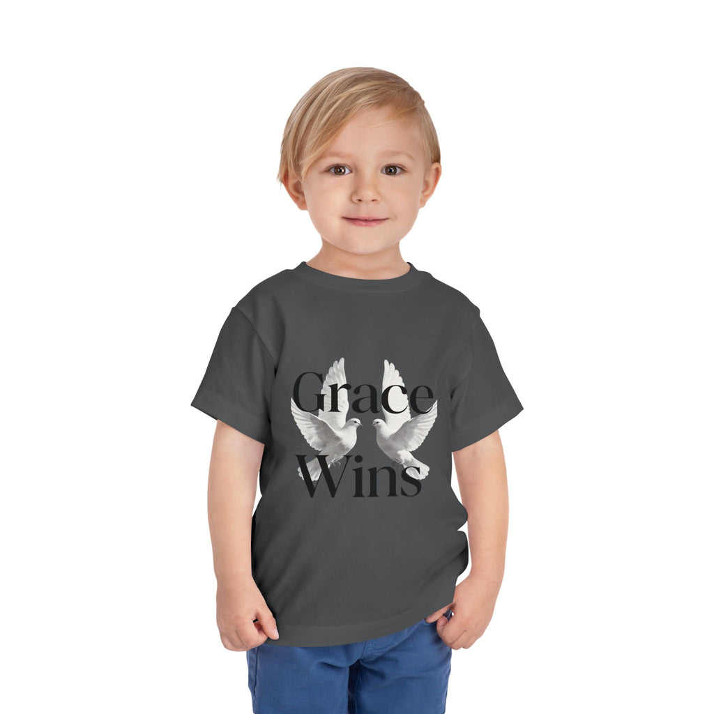 Toddler Tee — "Grace Wins" Dove Graphic Christian Short Sleeve Shirt