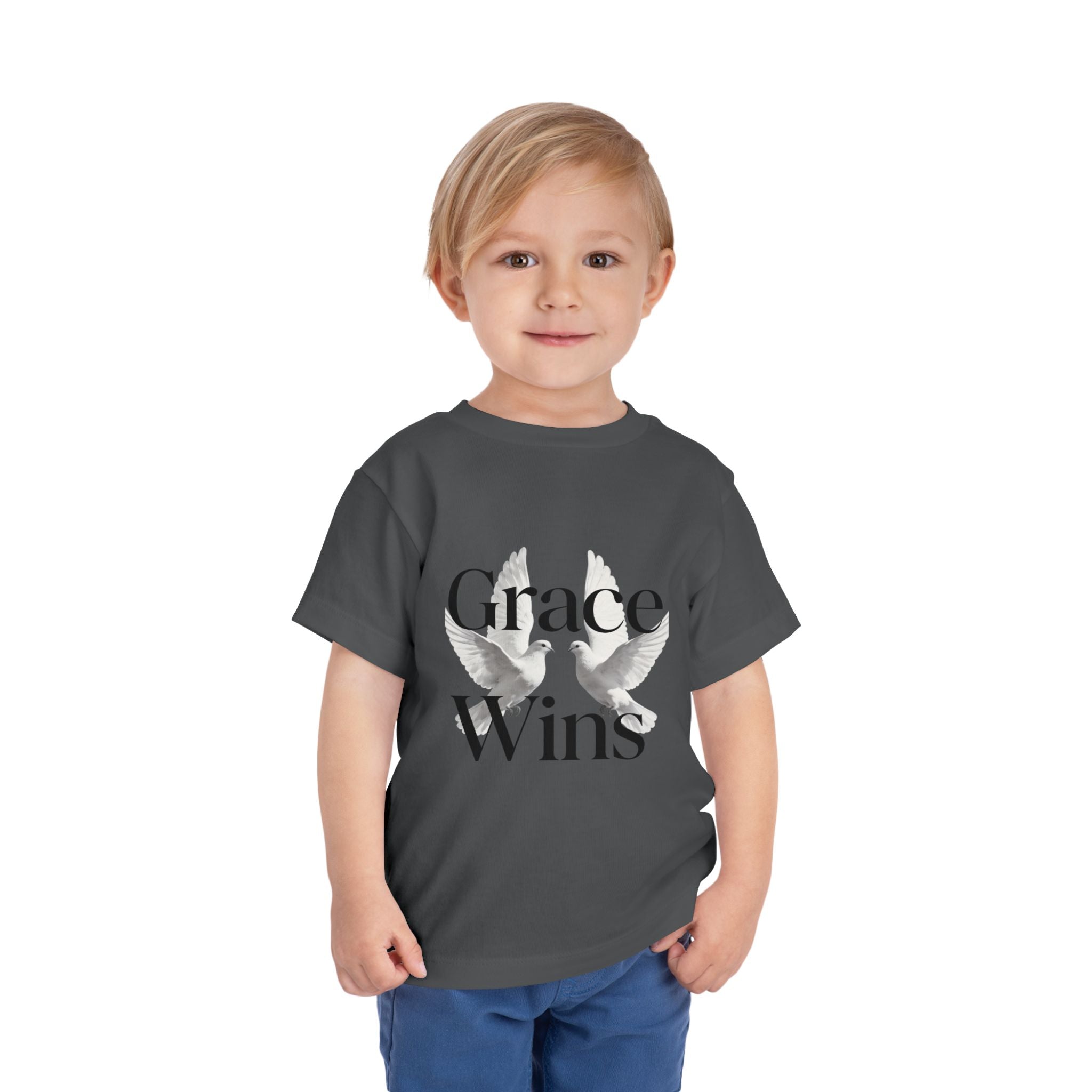Toddler Tee — "Grace Wins" Dove Graphic Christian Short Sleeve Shirt