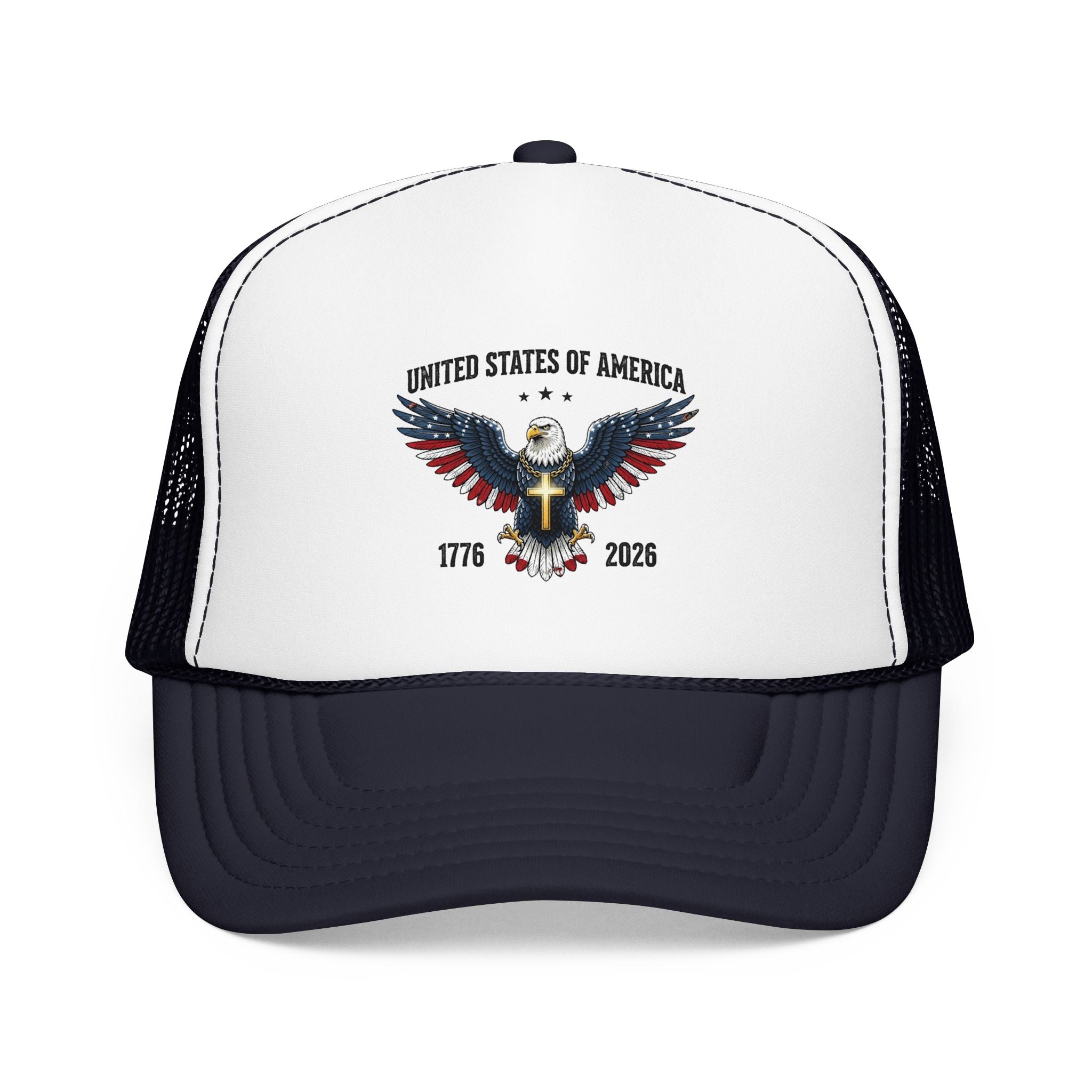 American Eagle Trucker Hat – Patriotic Cross & Flag Design