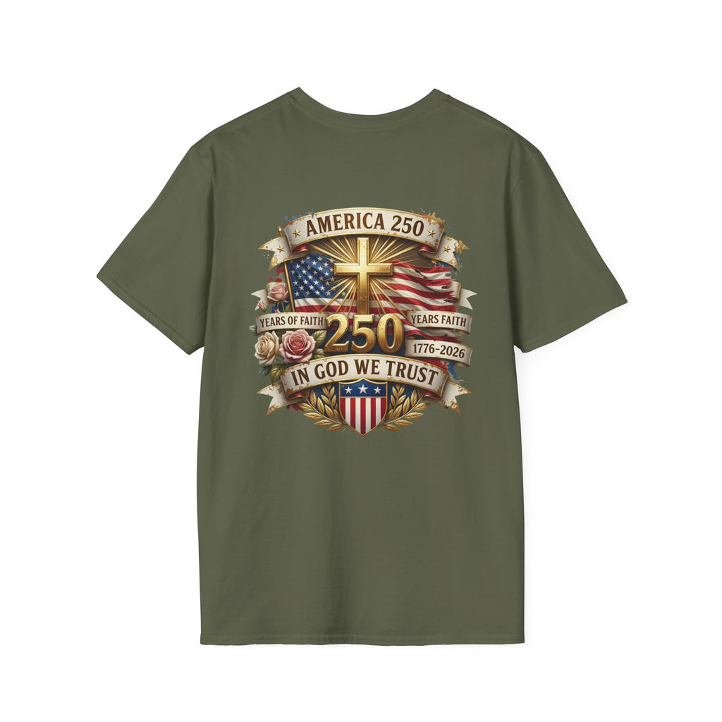 His Life Apparel Christian American 250 T‑Shirt — Three Crosses Faith Graphic