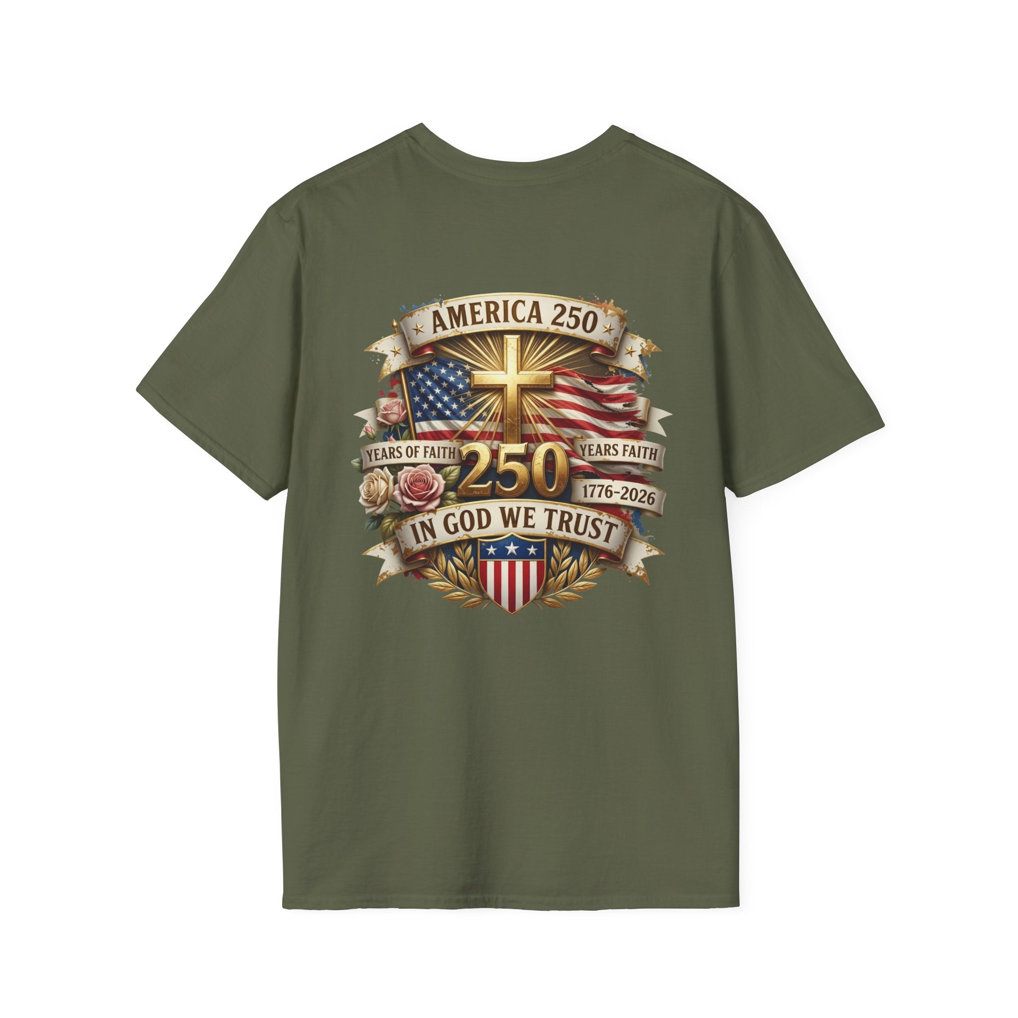 His Life Apparel Christian American 250 T‑Shirt — Three Crosses Faith Graphic