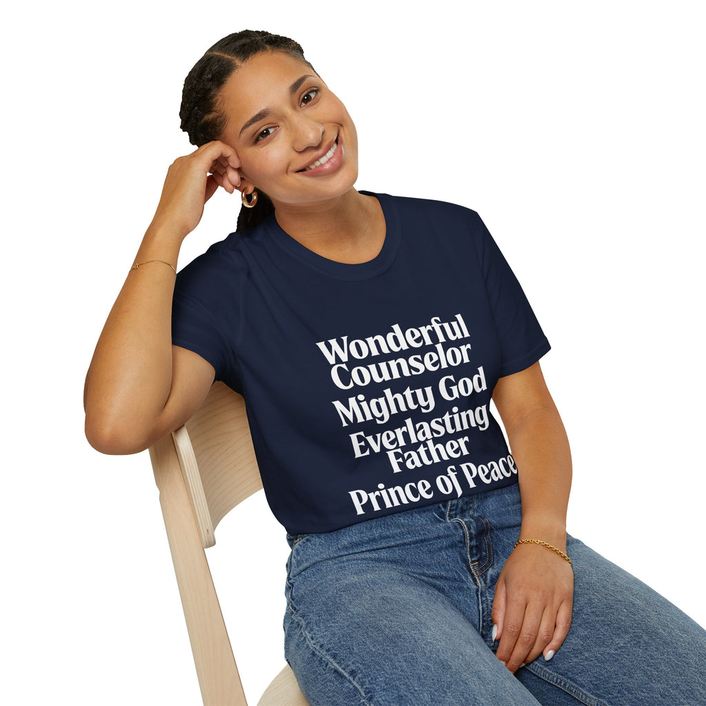 Names of Jesus from Isaiah T-Shirt — Plain Softstyle Crew Tee