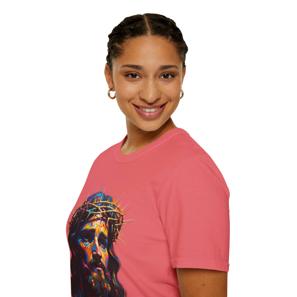 Jesus with Crown of Thorns T-Shirt | Colorful Portrait, Religious Christian Tee