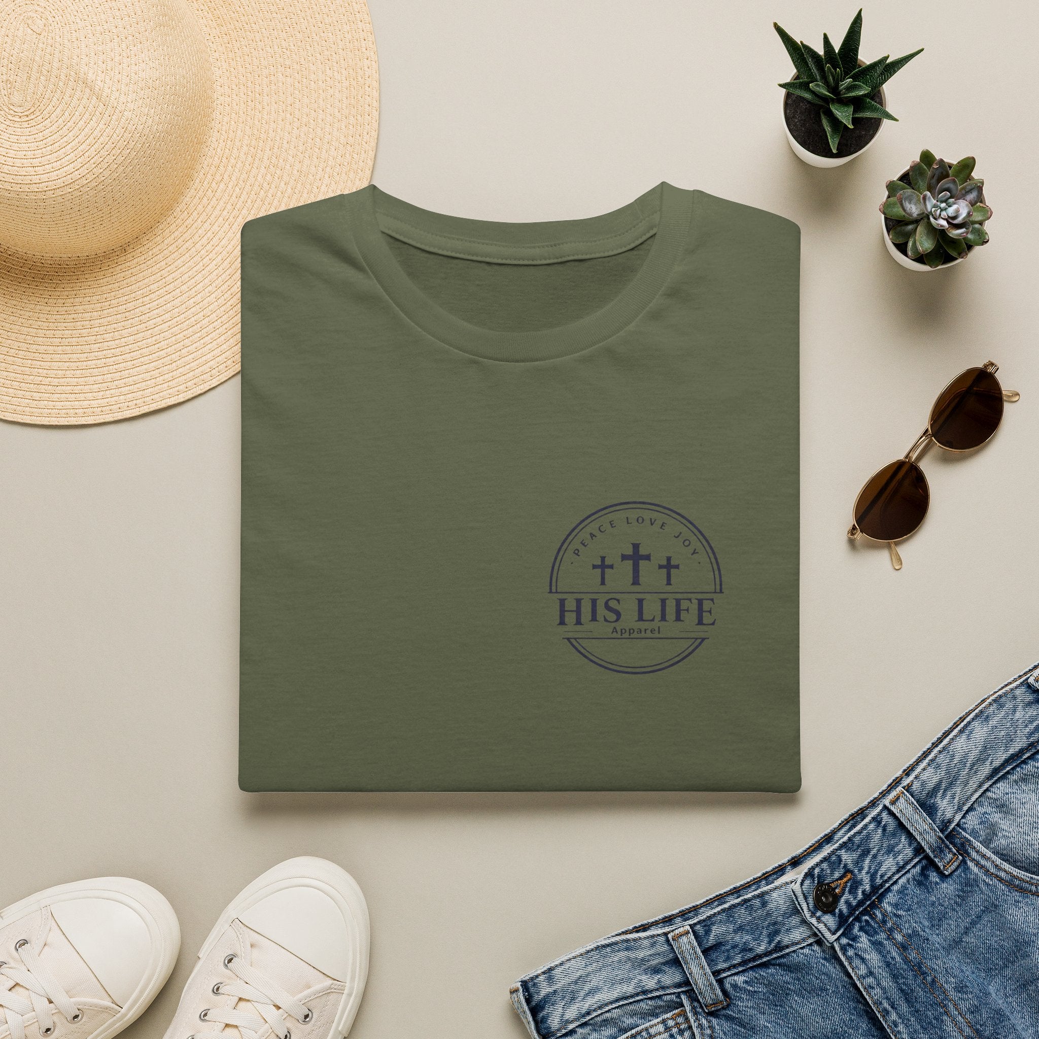 His Life Christian America 250 T-Shirt — Small Cross Logo Faith Tee