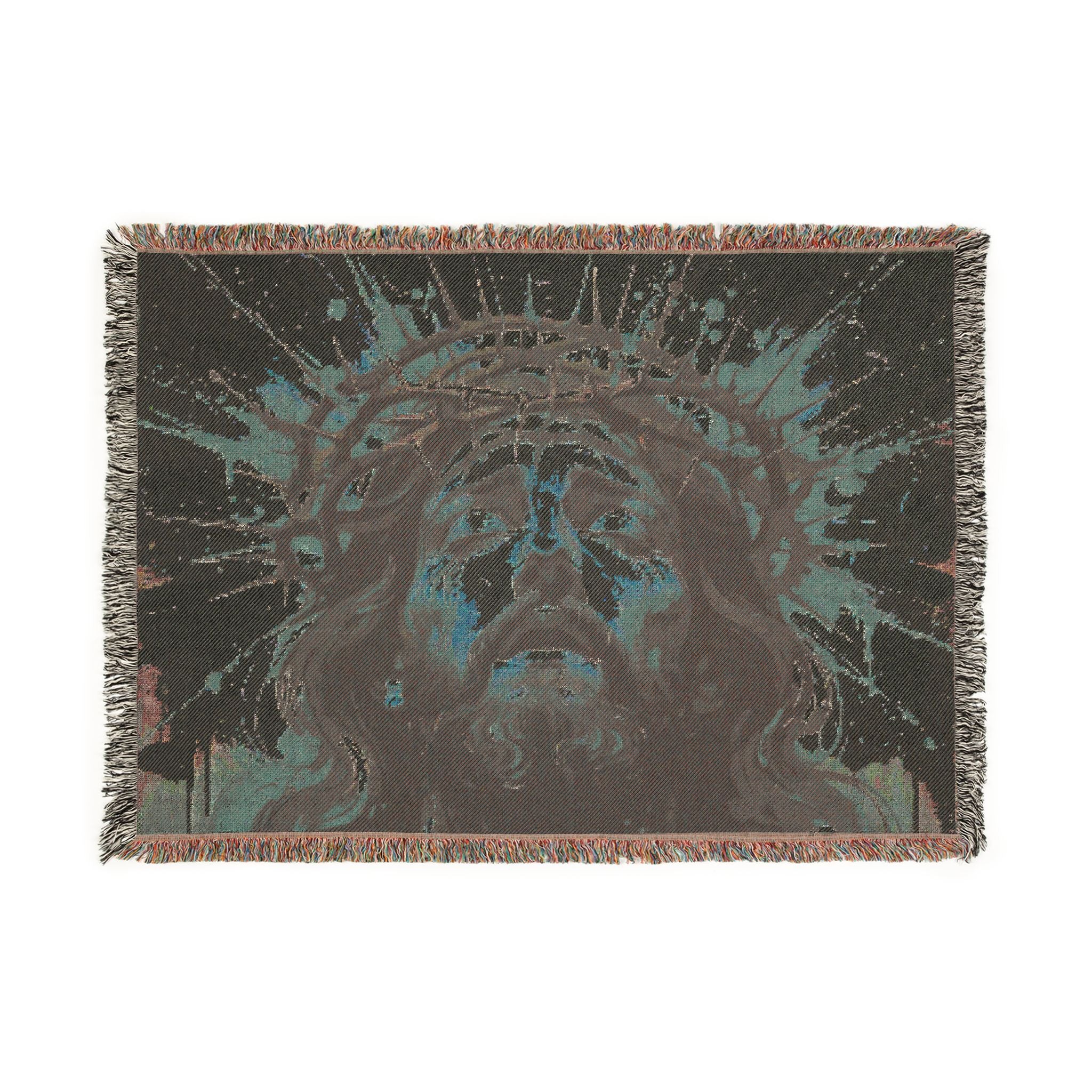 Woven Blanket — Jesus with Crown of Thorns Tapestry Throw (Religious Christian Gift)