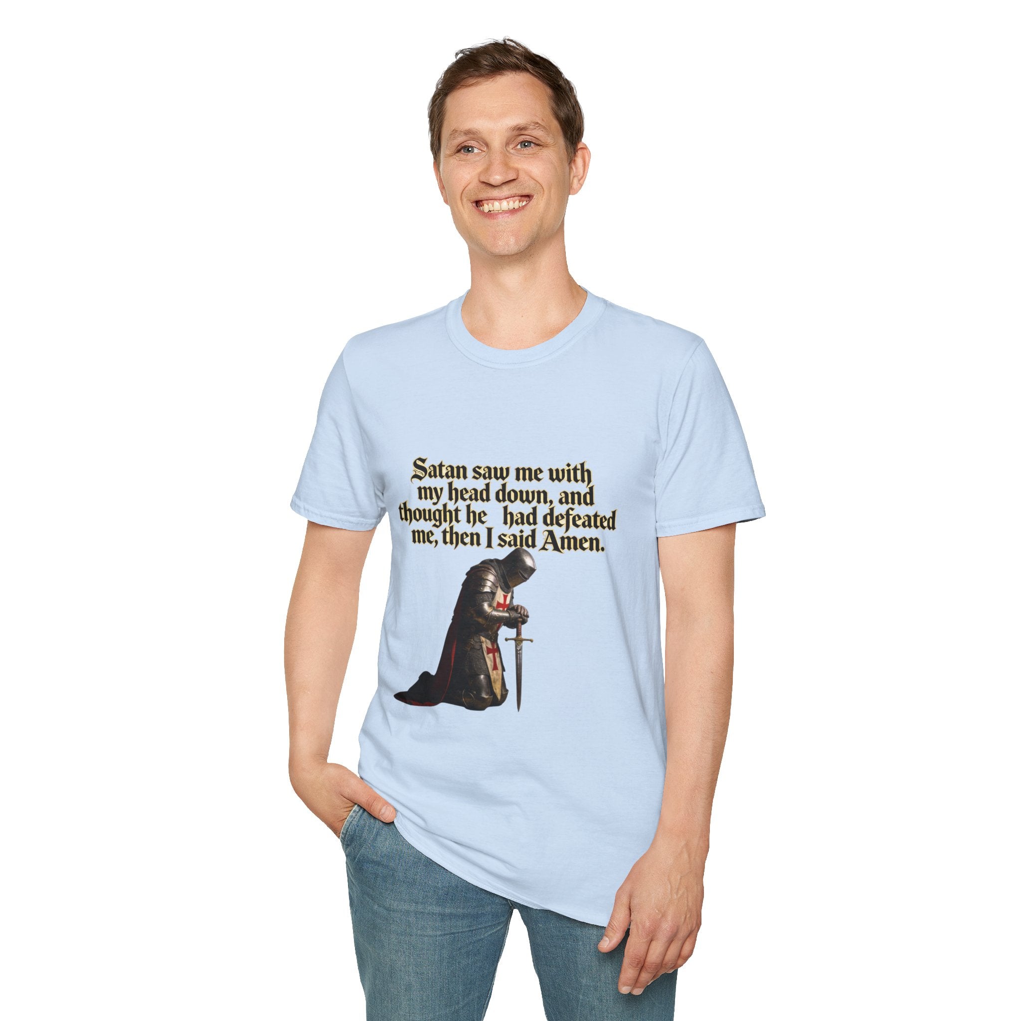 Christian Prayer T‑Shirt — "Satan Saw Me…Then I Said Amen" Faith Tee