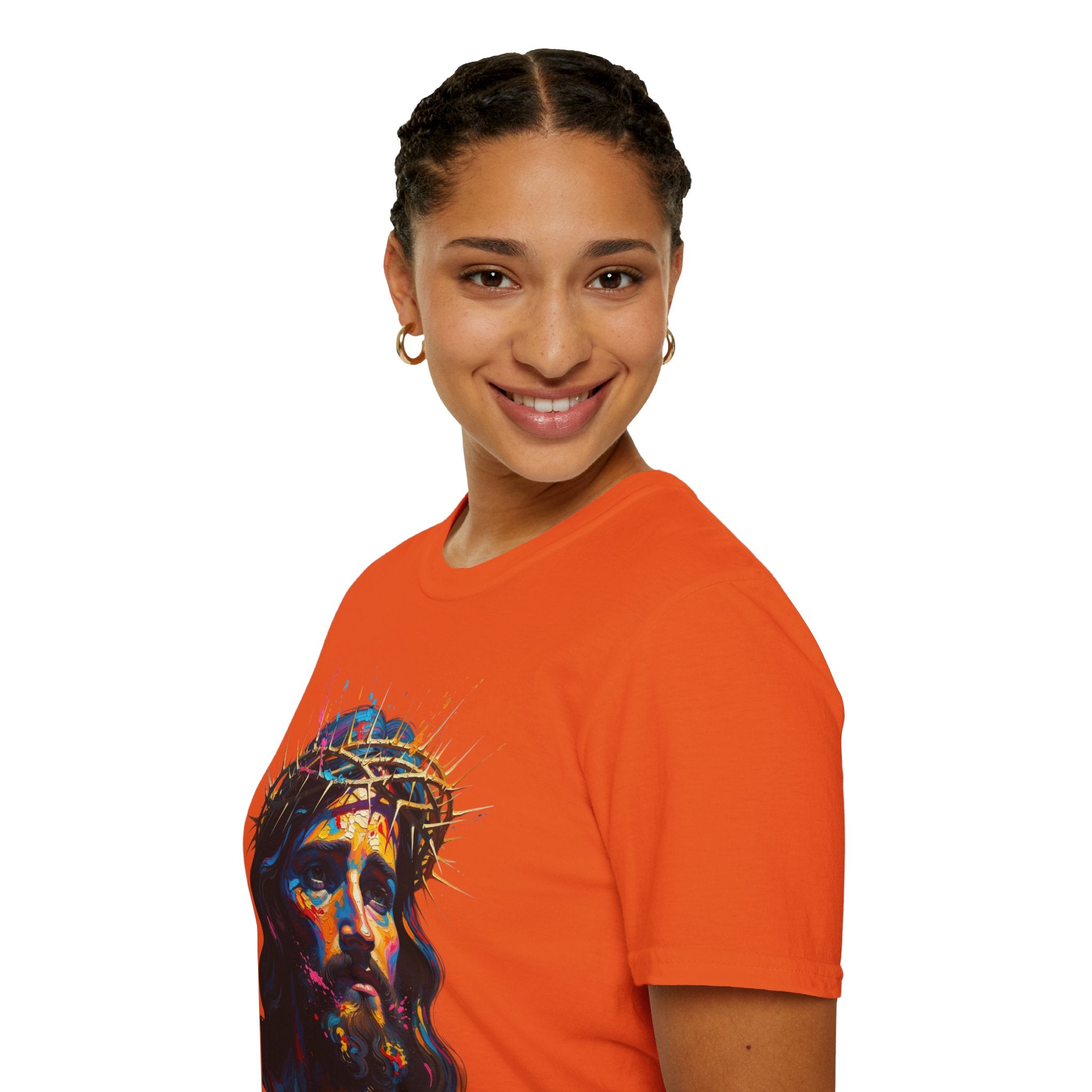 Jesus with Crown of Thorns T-Shirt | Colorful Portrait, Religious Christian Tee