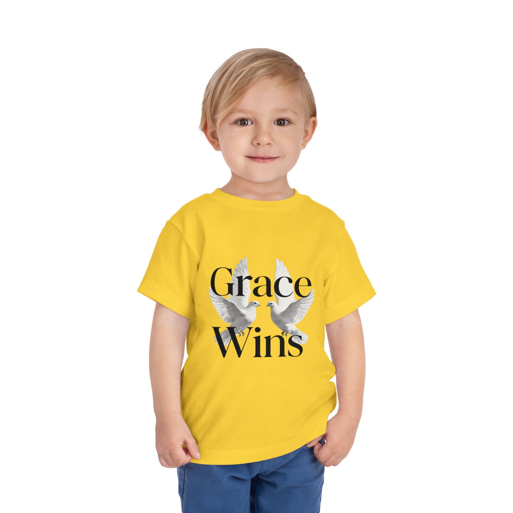 Toddler Tee — "Grace Wins" Dove Graphic Christian Short Sleeve Shirt