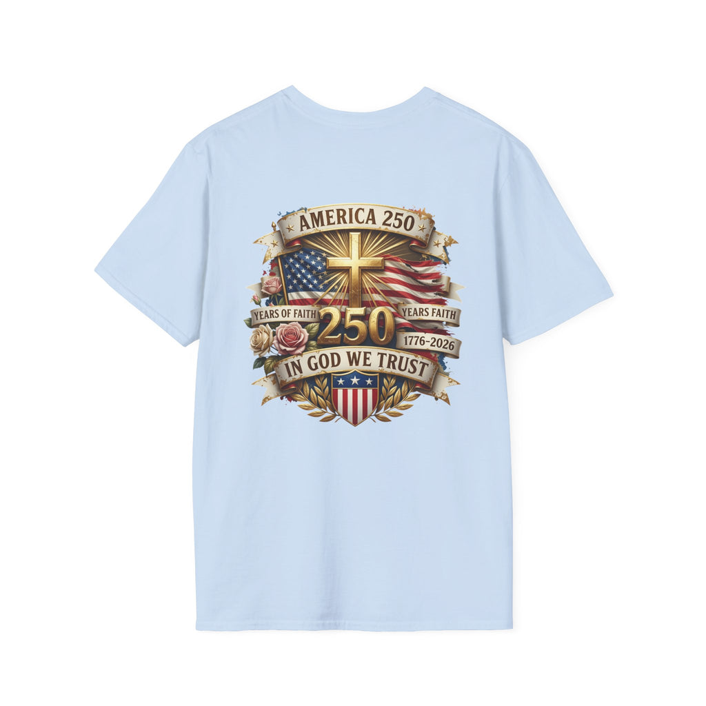 His Life Christian America 250 T-Shirt — Small Cross Logo Faith Tee