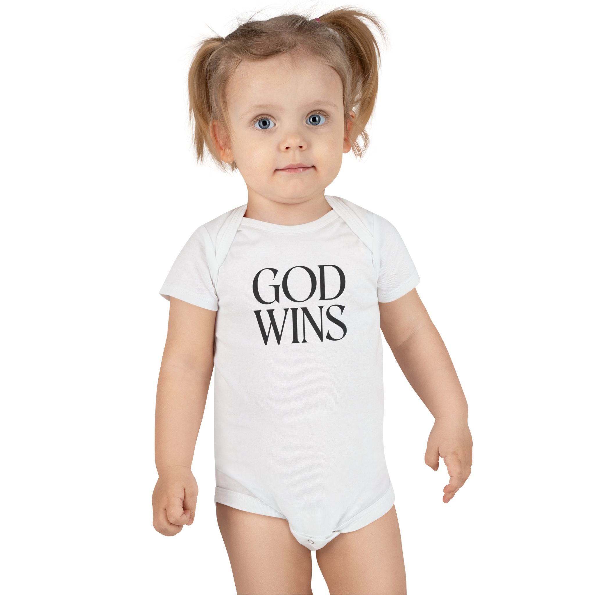 God Wins Organic Baby Onesie – Religious Christian Infant Bodysuit