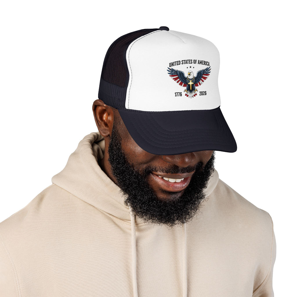 American Eagle Trucker Hat – Patriotic Cross & Flag Design