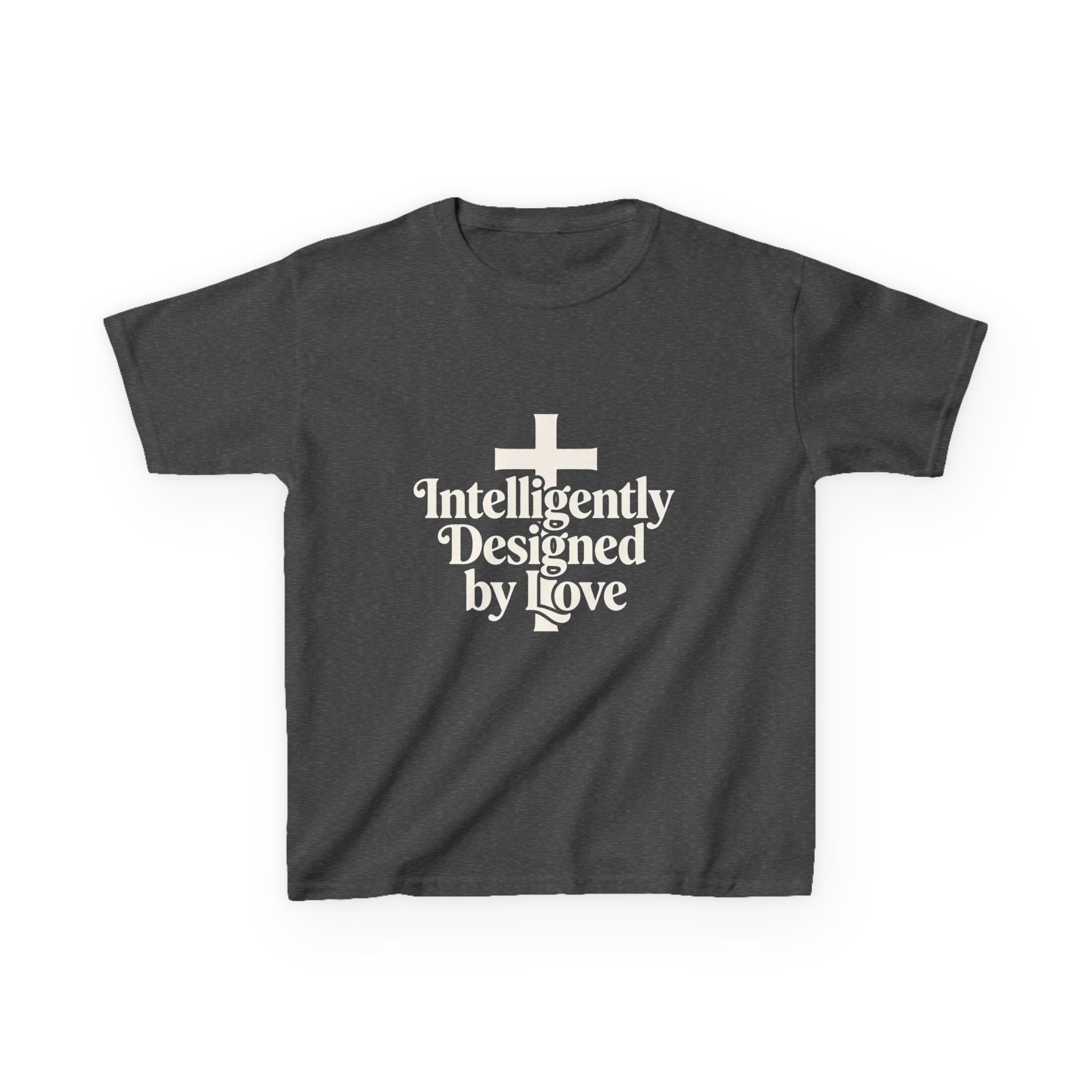 Kids Tee – "Intelligently Designed by Love" Christian Cross Shirt