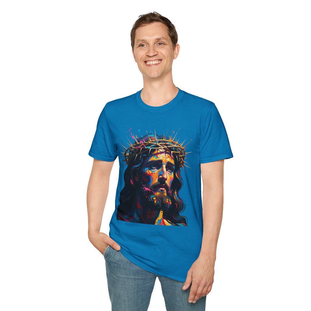 Jesus with Crown of Thorns T-Shirt | Colorful Portrait, Religious Christian Tee