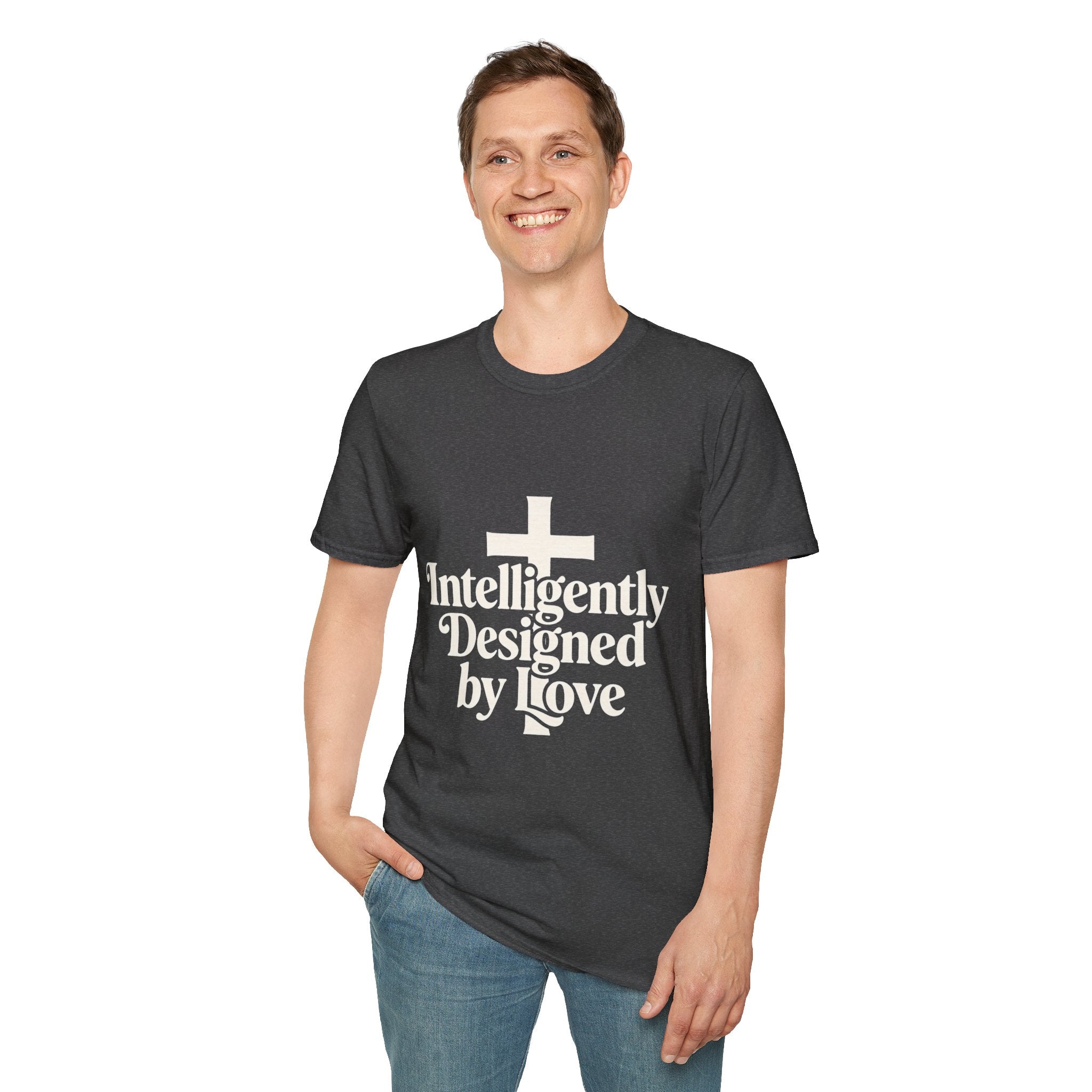 Christian T-Shirt — "Intelligently Designed by Love" Cross Faith Tee