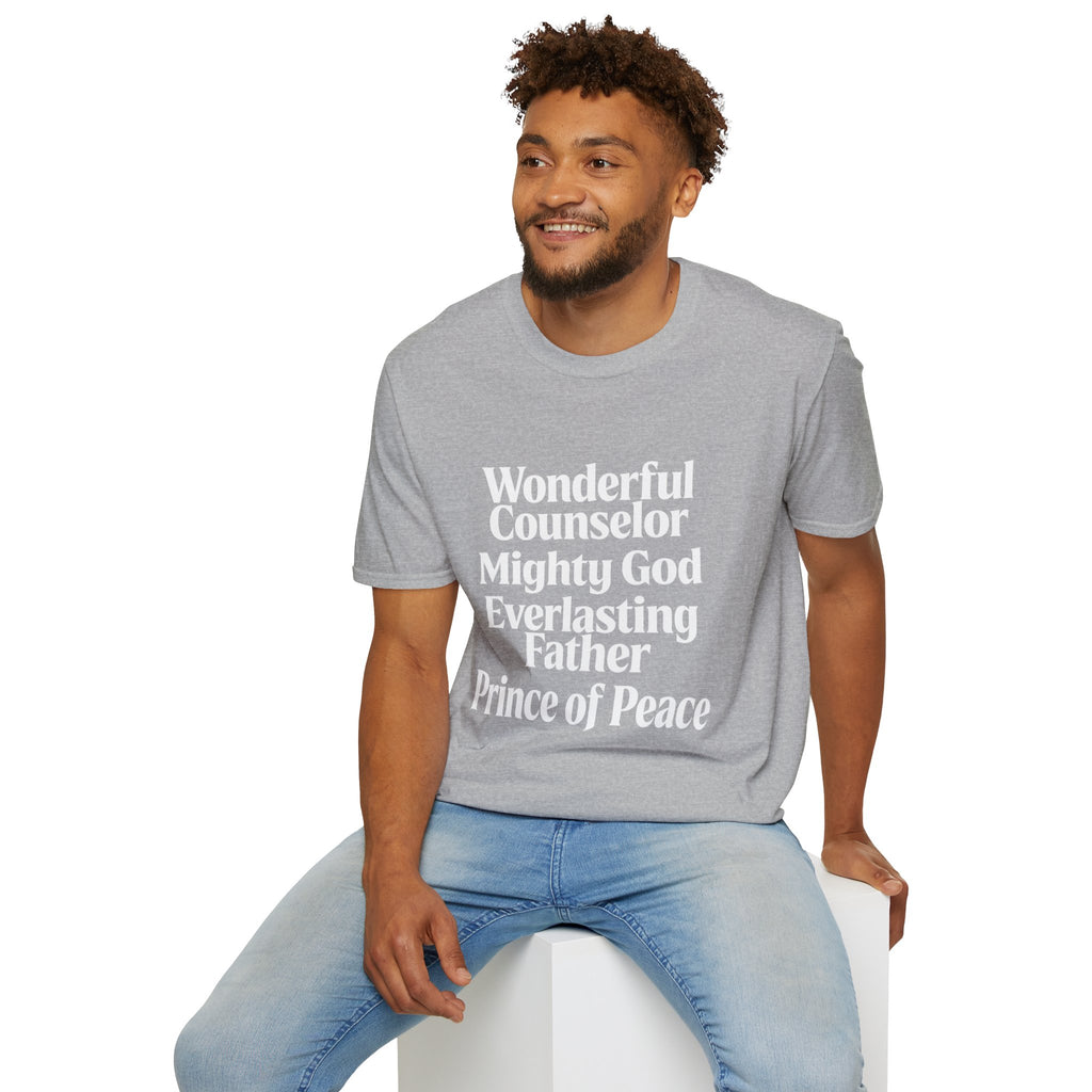 Names of Jesus from Isaiah T-Shirt — Plain Softstyle Crew Tee