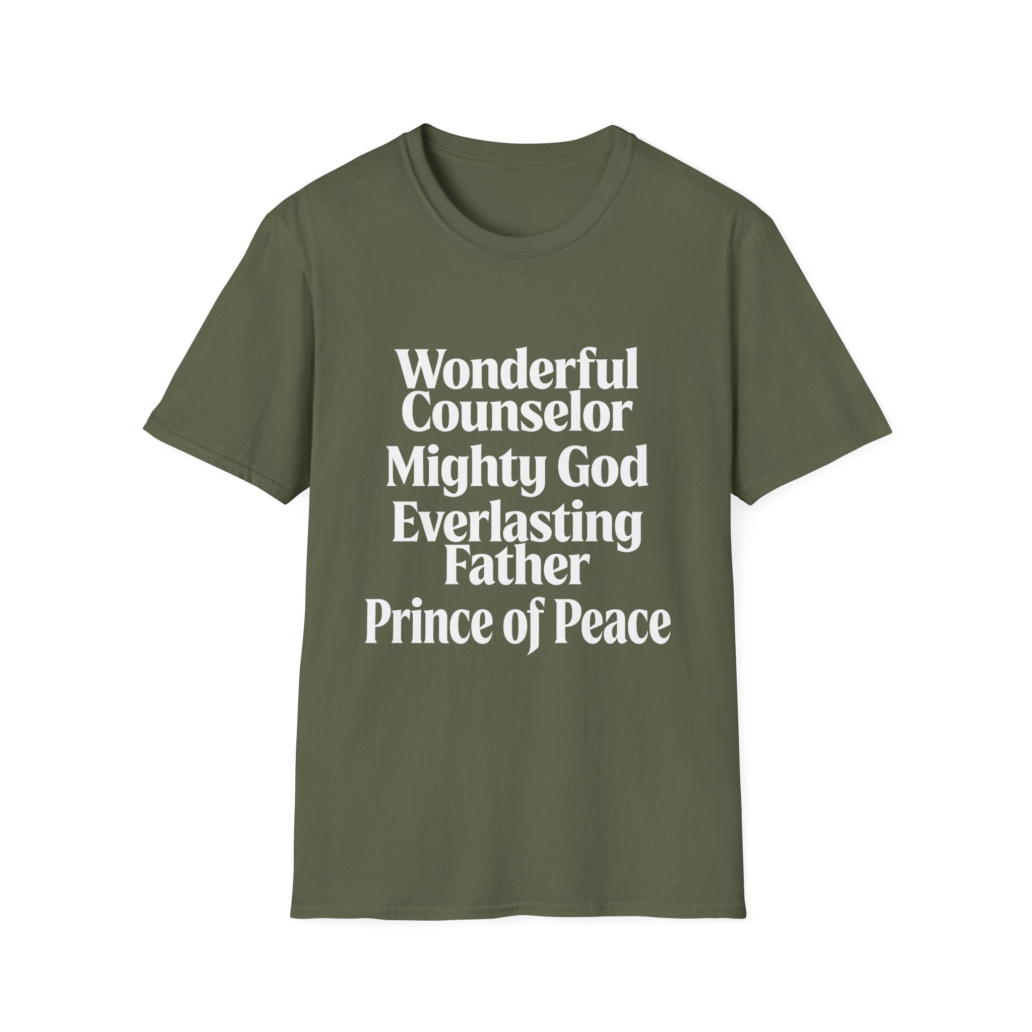 Names of Jesus from Isaiah T-Shirt — Plain Softstyle Crew Tee