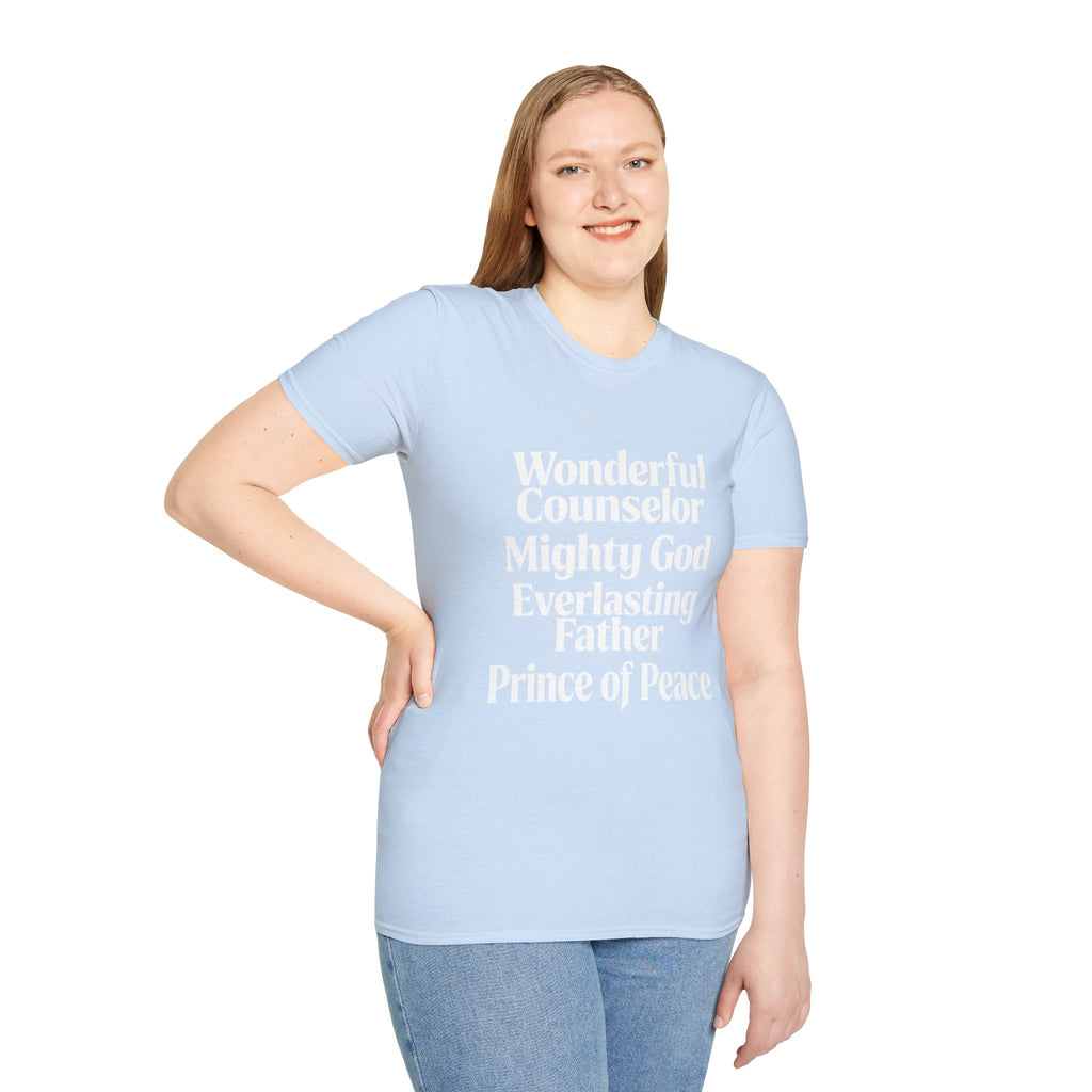 Names of Jesus from Isaiah T-Shirt — Plain Softstyle Crew Tee
