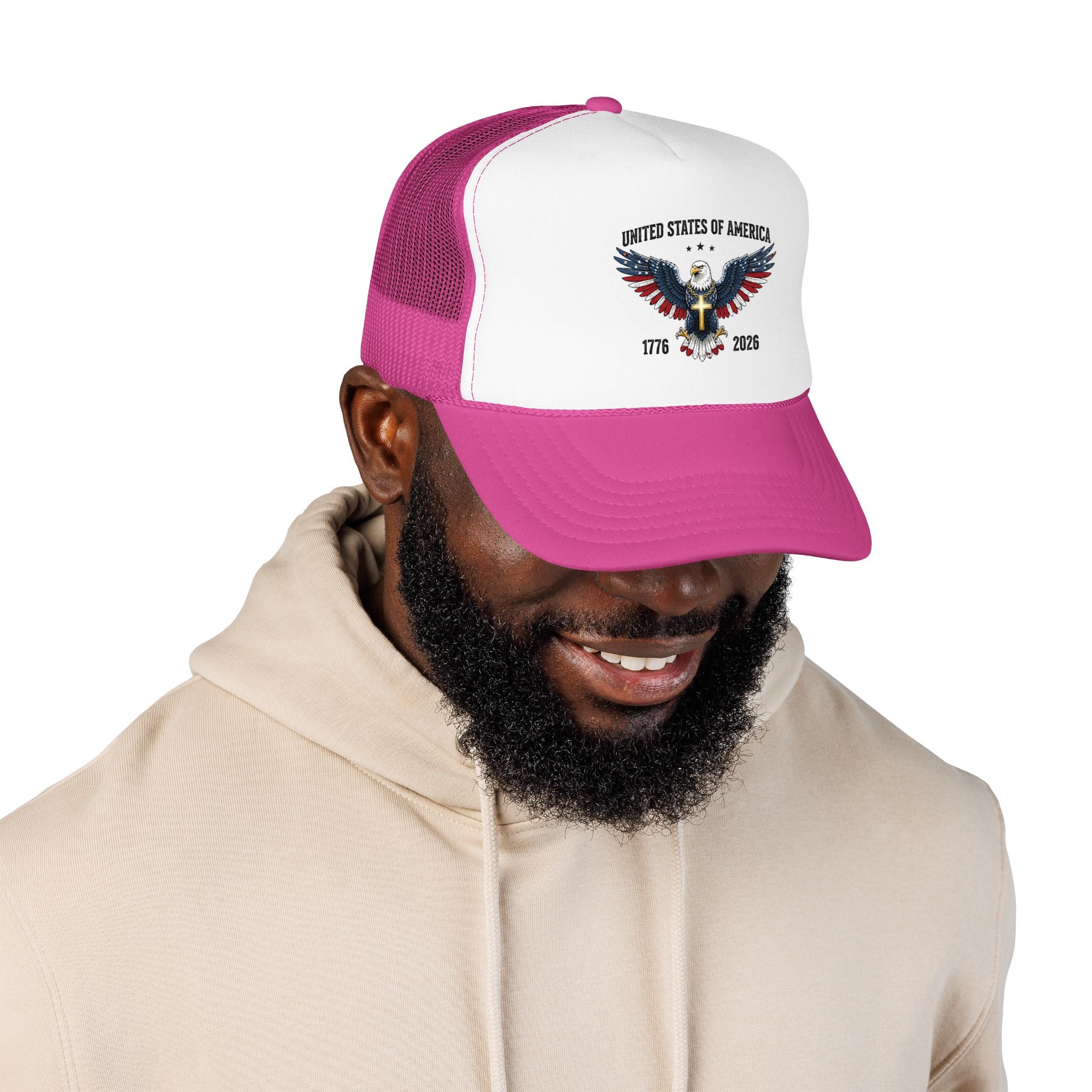 American Eagle Trucker Hat – Patriotic Cross & Flag Design