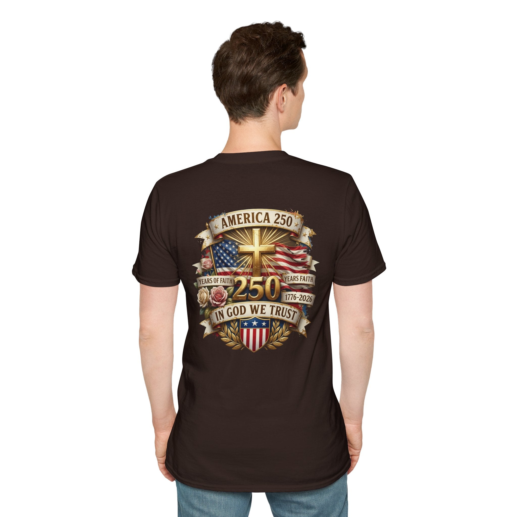 His Life Apparel Christian American 250 T‑Shirt — Three Crosses Faith Graphic