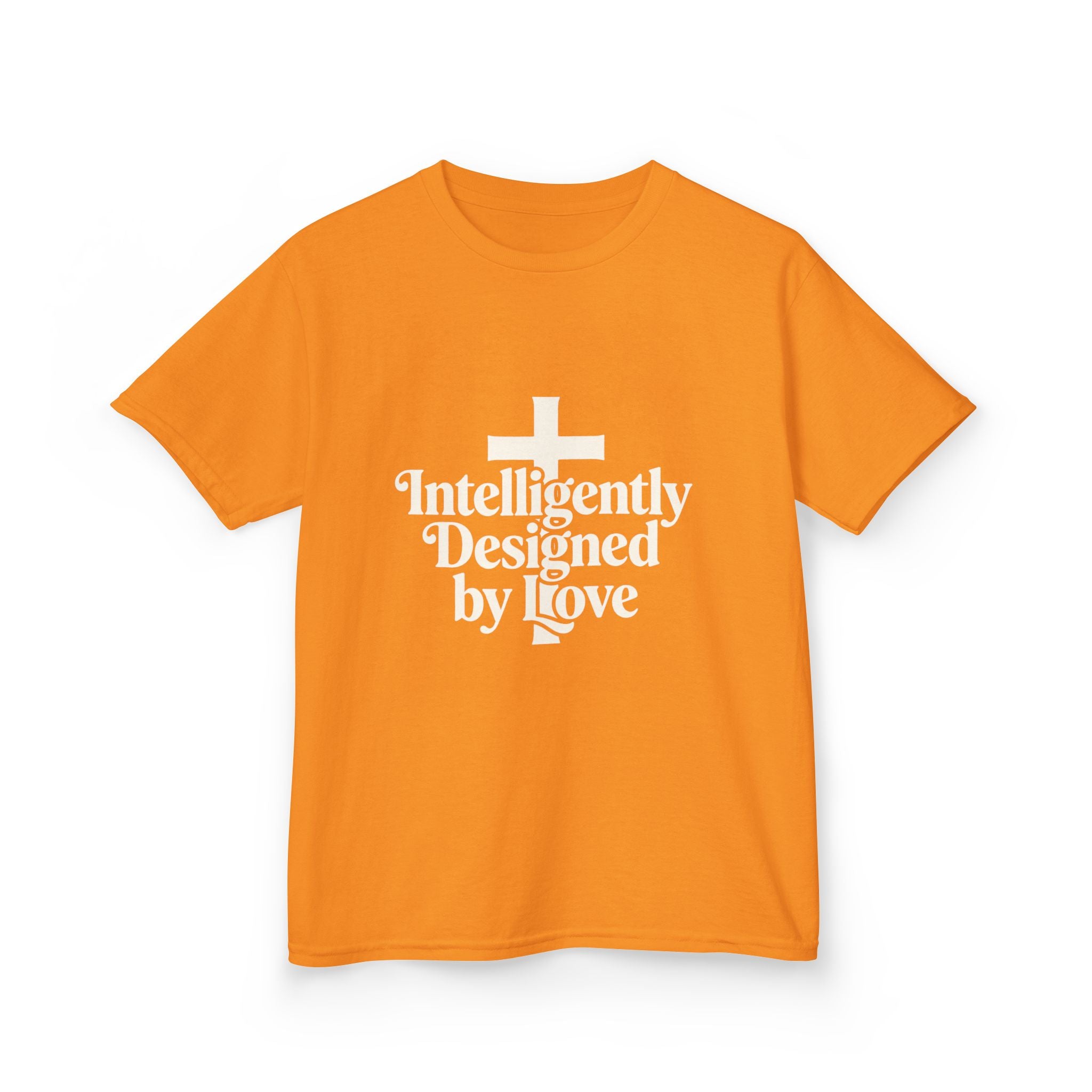Kids Tee – "Intelligently Designed by Love" Christian Cross Shirt