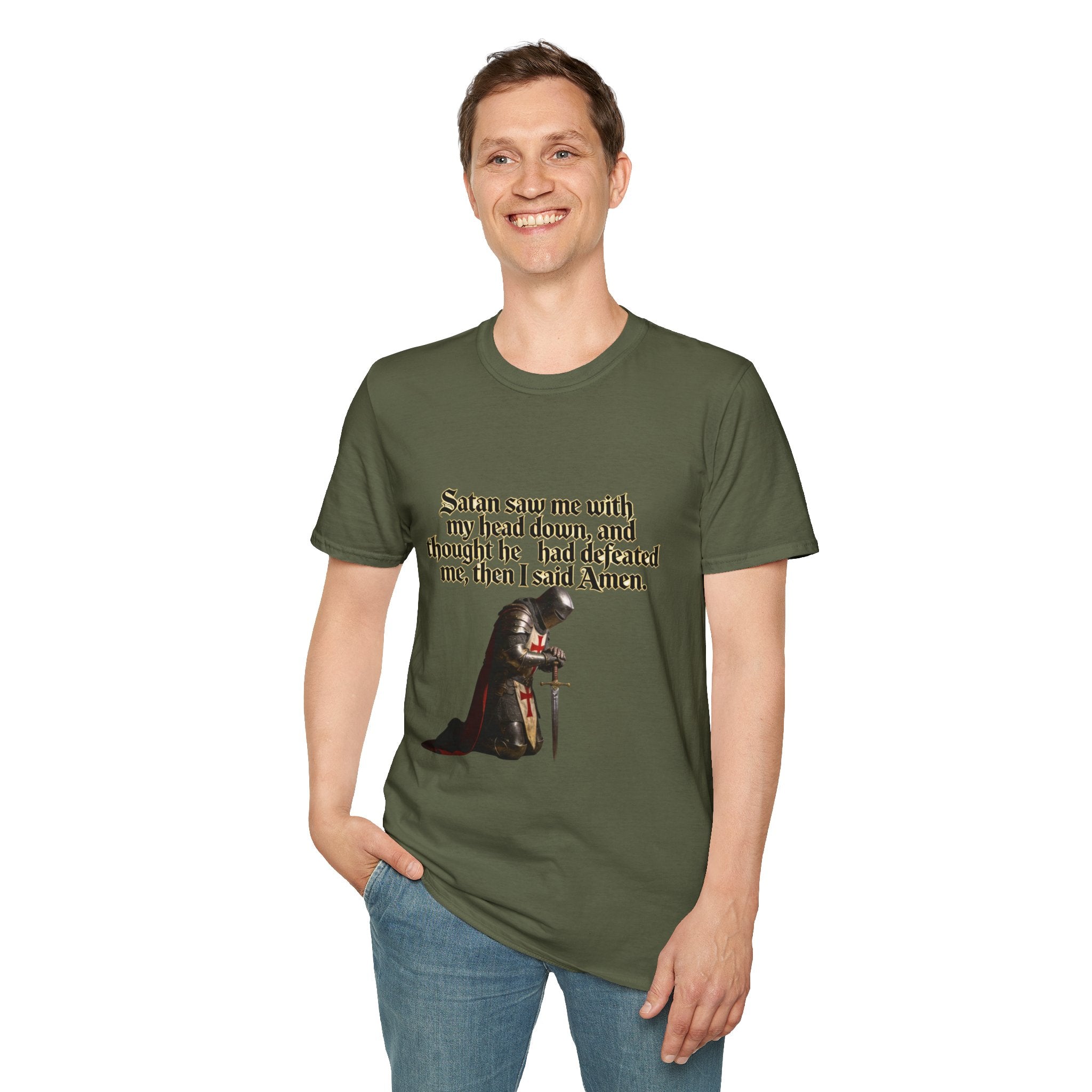 Christian Prayer T‑Shirt — "Satan Saw Me…Then I Said Amen" Faith Tee
