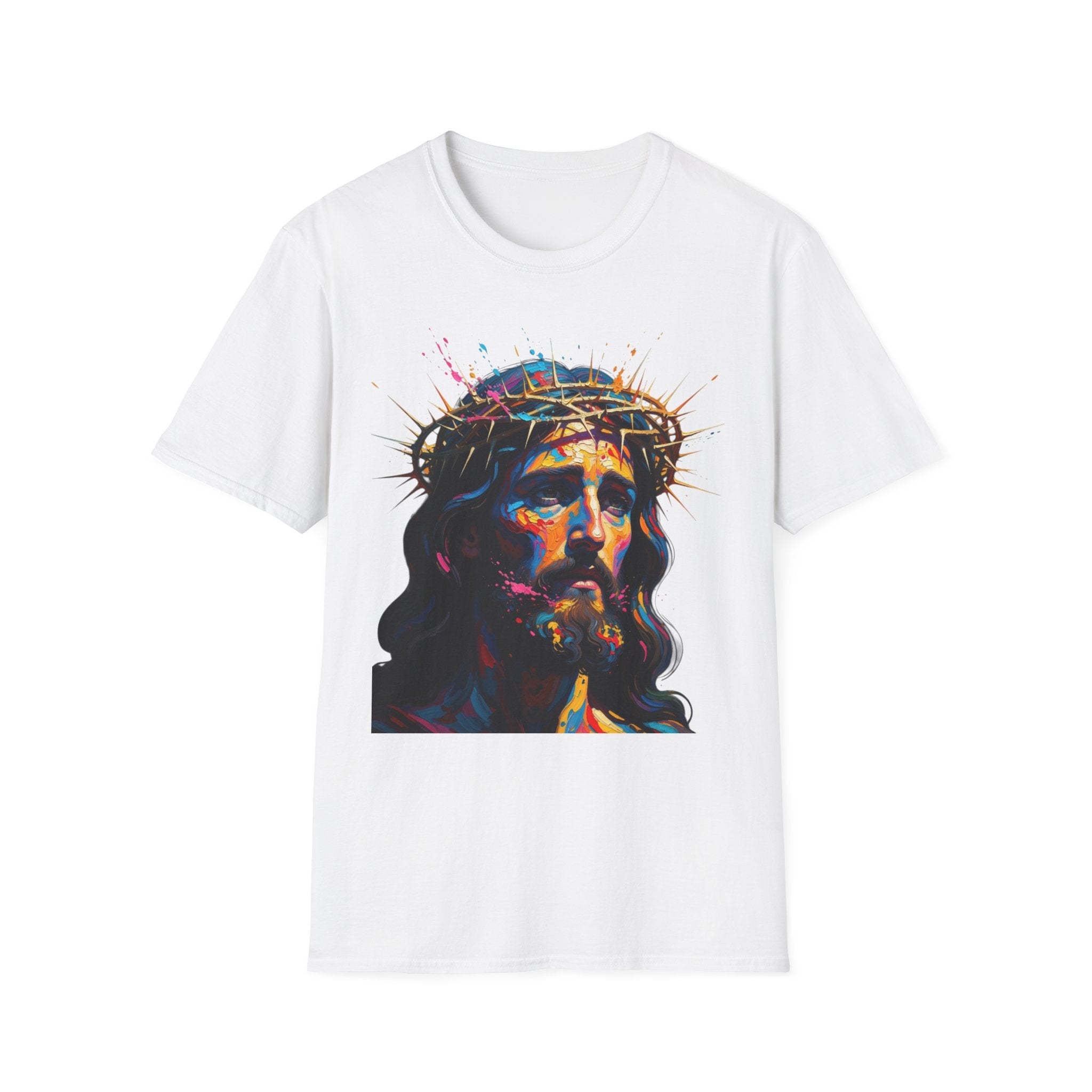 Jesus with Crown of Thorns T-Shirt | Colorful Portrait, Religious Christian Tee