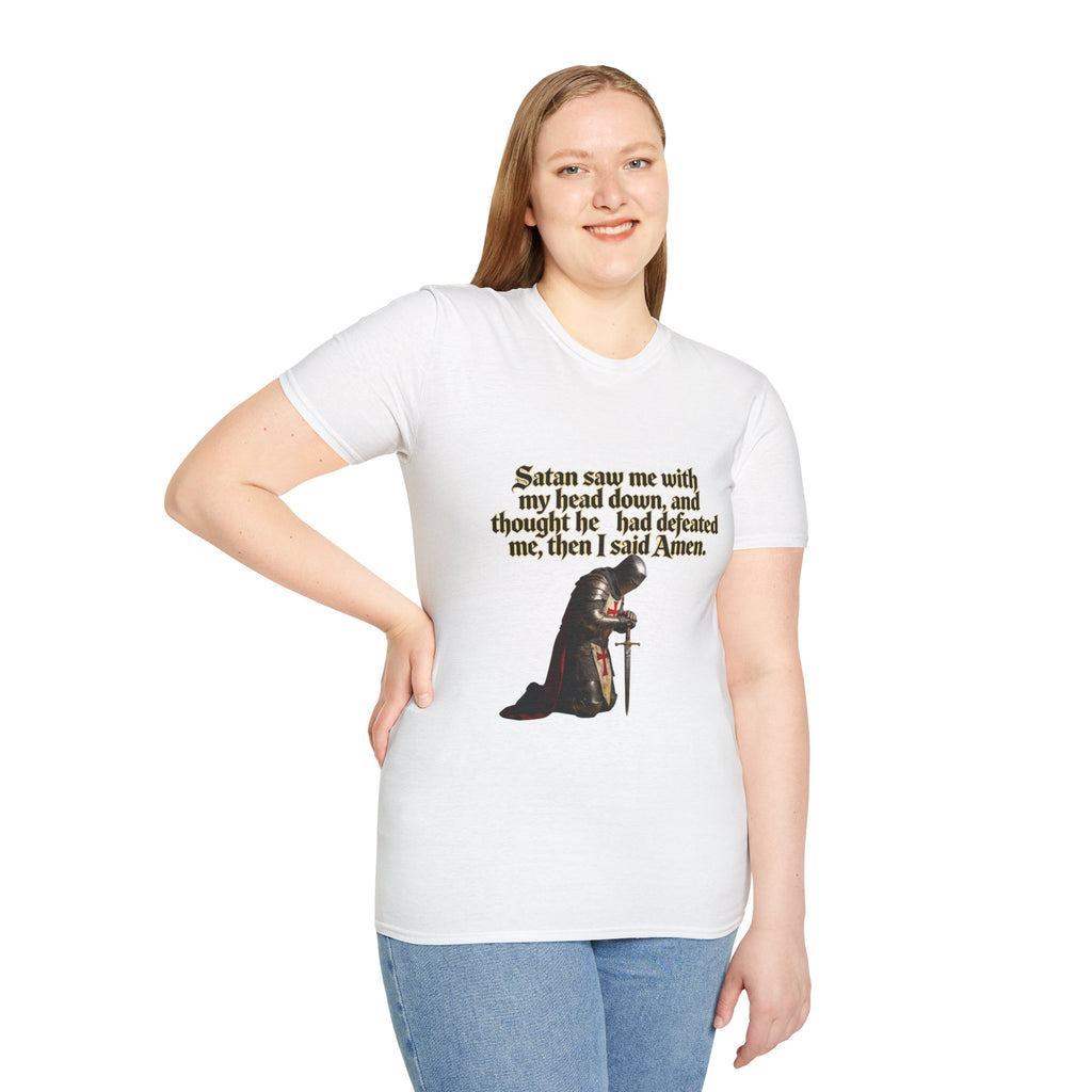 Christian Prayer T‑Shirt — "Satan Saw Me…Then I Said Amen" Faith Tee