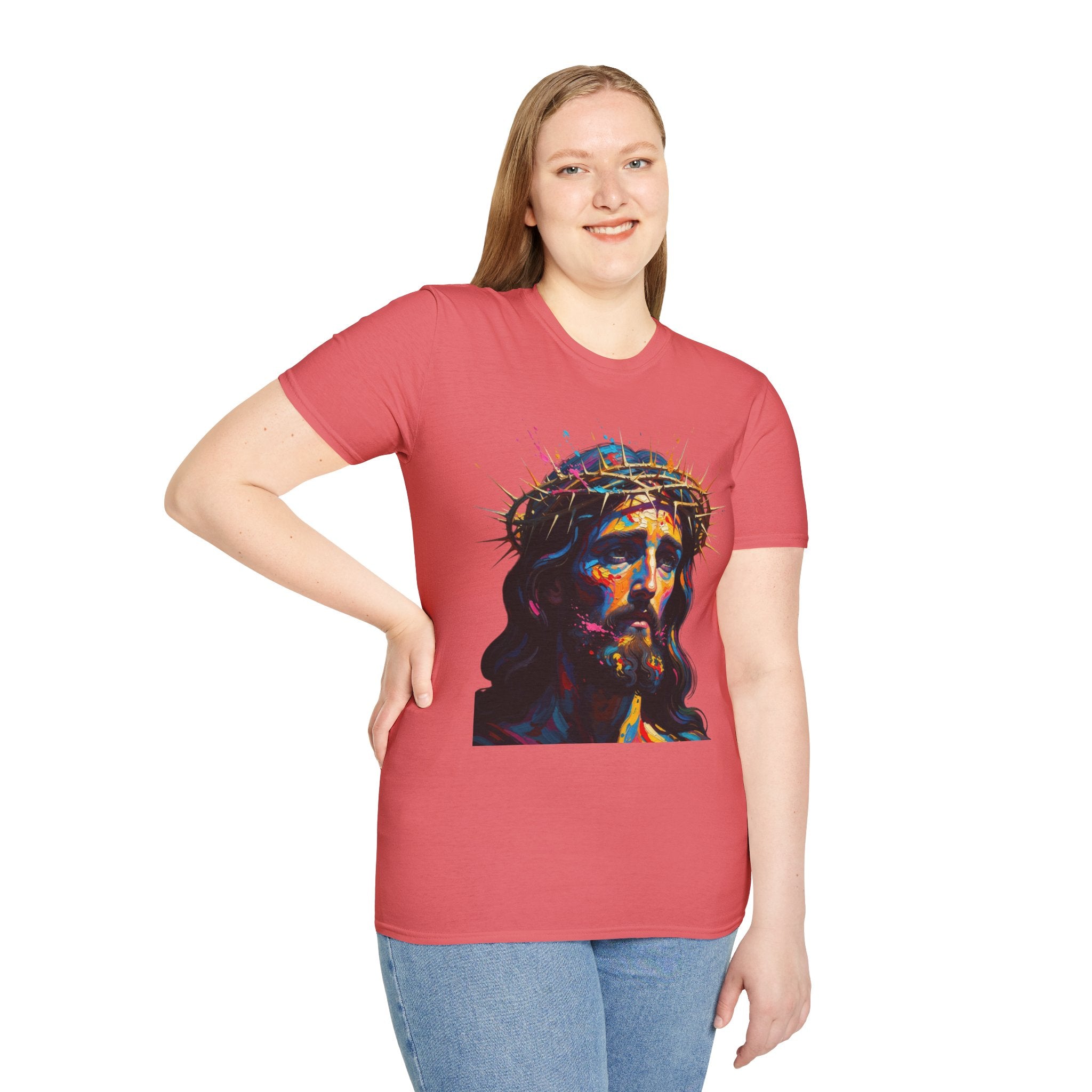 Jesus with Crown of Thorns T-Shirt | Colorful Portrait, Religious Christian Tee
