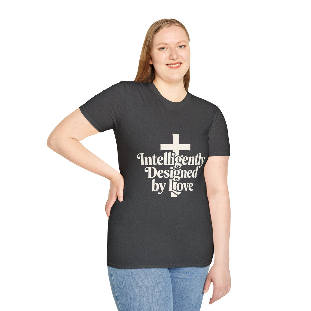 Christian T-Shirt — "Intelligently Designed by Love" Cross Faith Tee