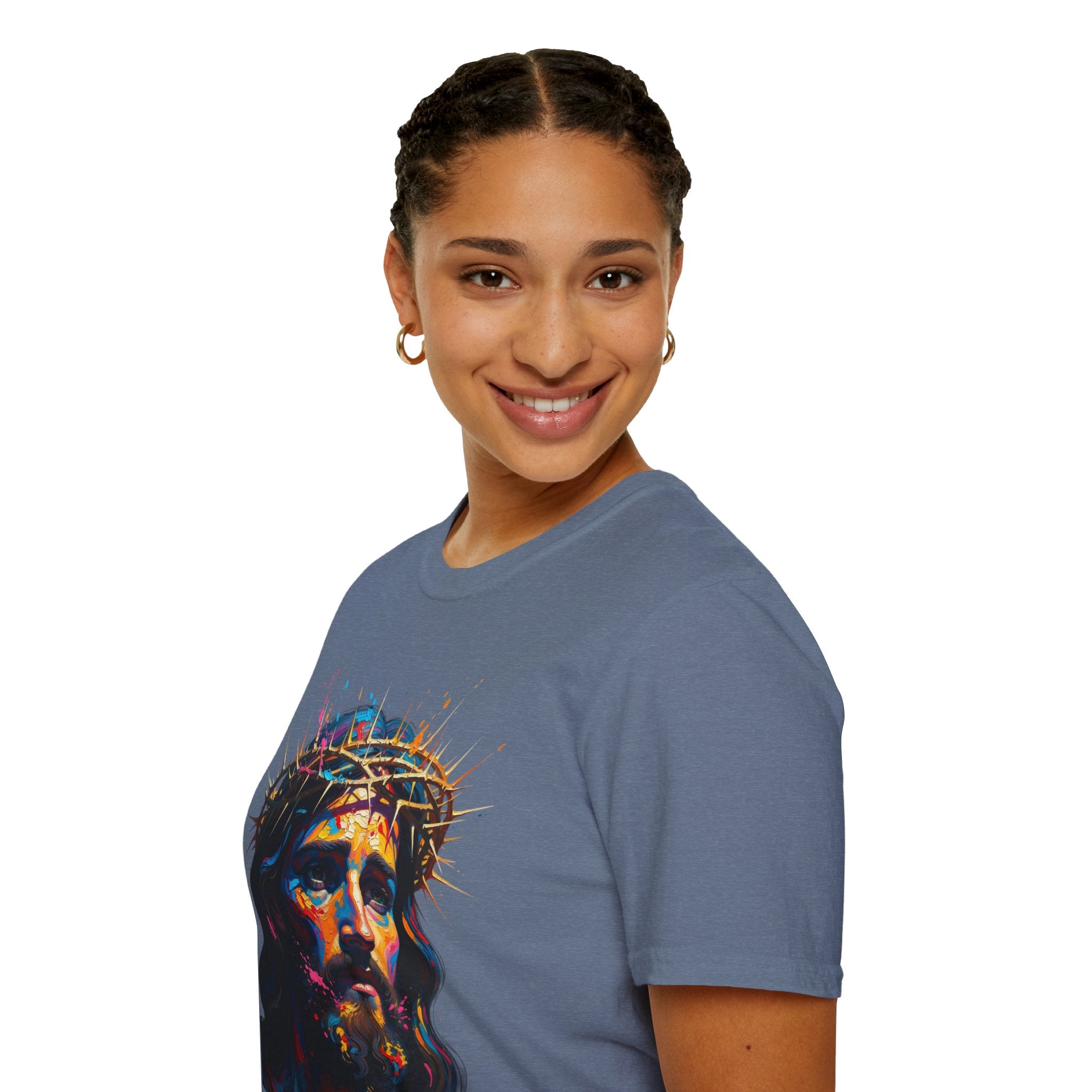 Jesus with Crown of Thorns T-Shirt | Colorful Portrait, Religious Christian Tee