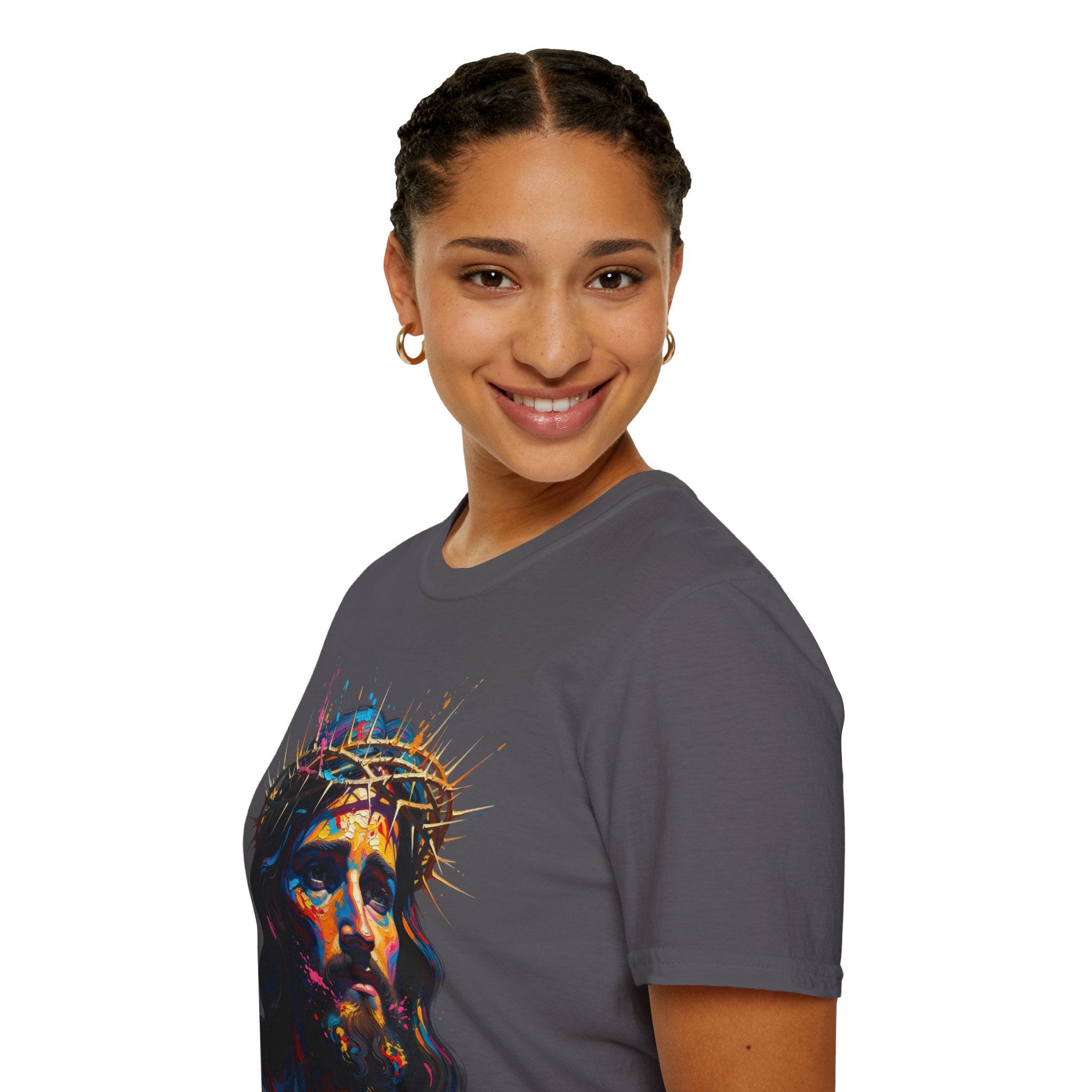 Jesus with Crown of Thorns T-Shirt | Colorful Portrait, Religious Christian Tee