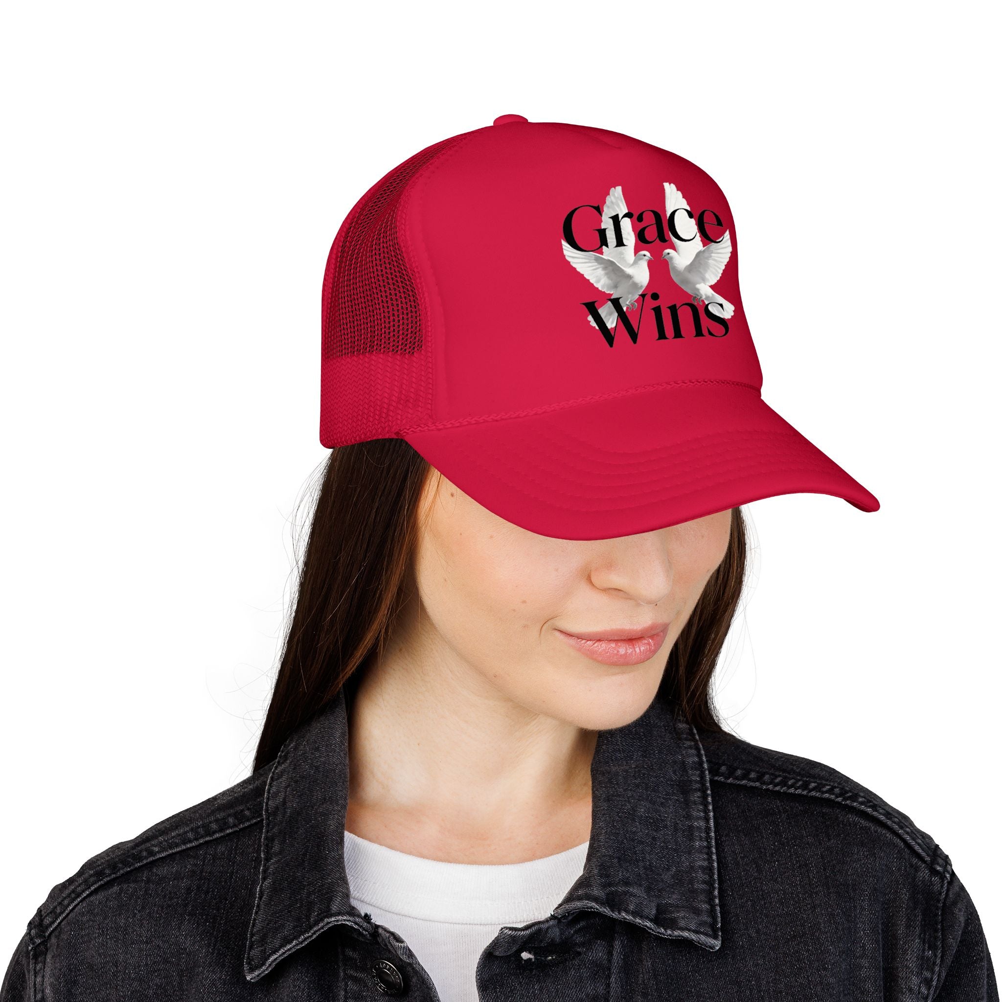 Grace Wins Trucker Hat — Inspirational Dove Foam Cap