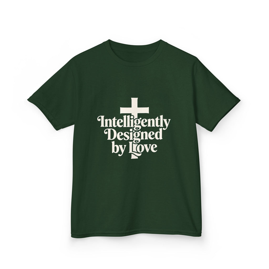 Kids Tee – "Intelligently Designed by Love" Christian Cross Shirt