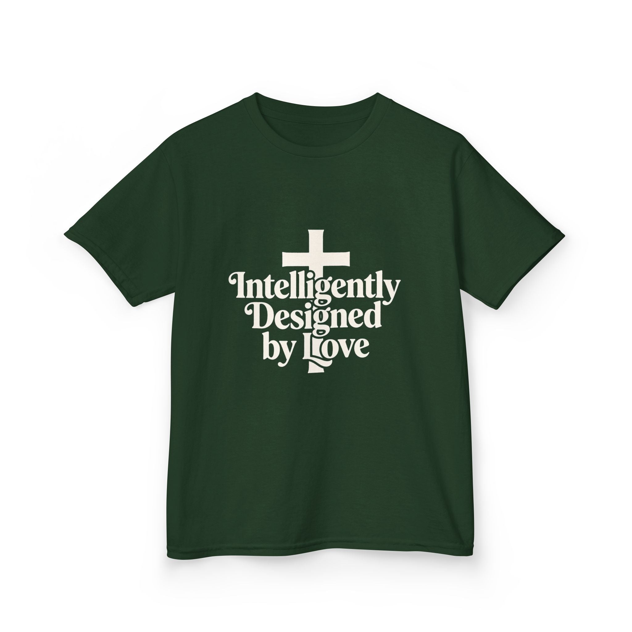 Kids Tee – "Intelligently Designed by Love" Christian Cross Shirt
