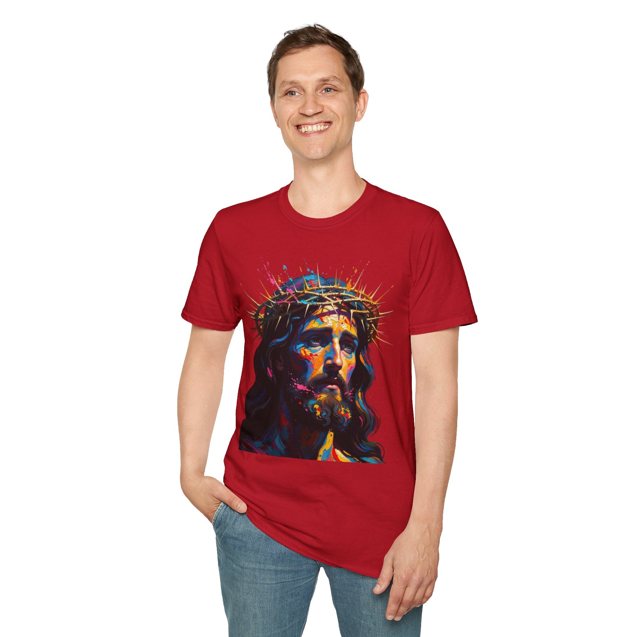 Jesus with Crown of Thorns T-Shirt | Colorful Portrait, Religious Christian Tee