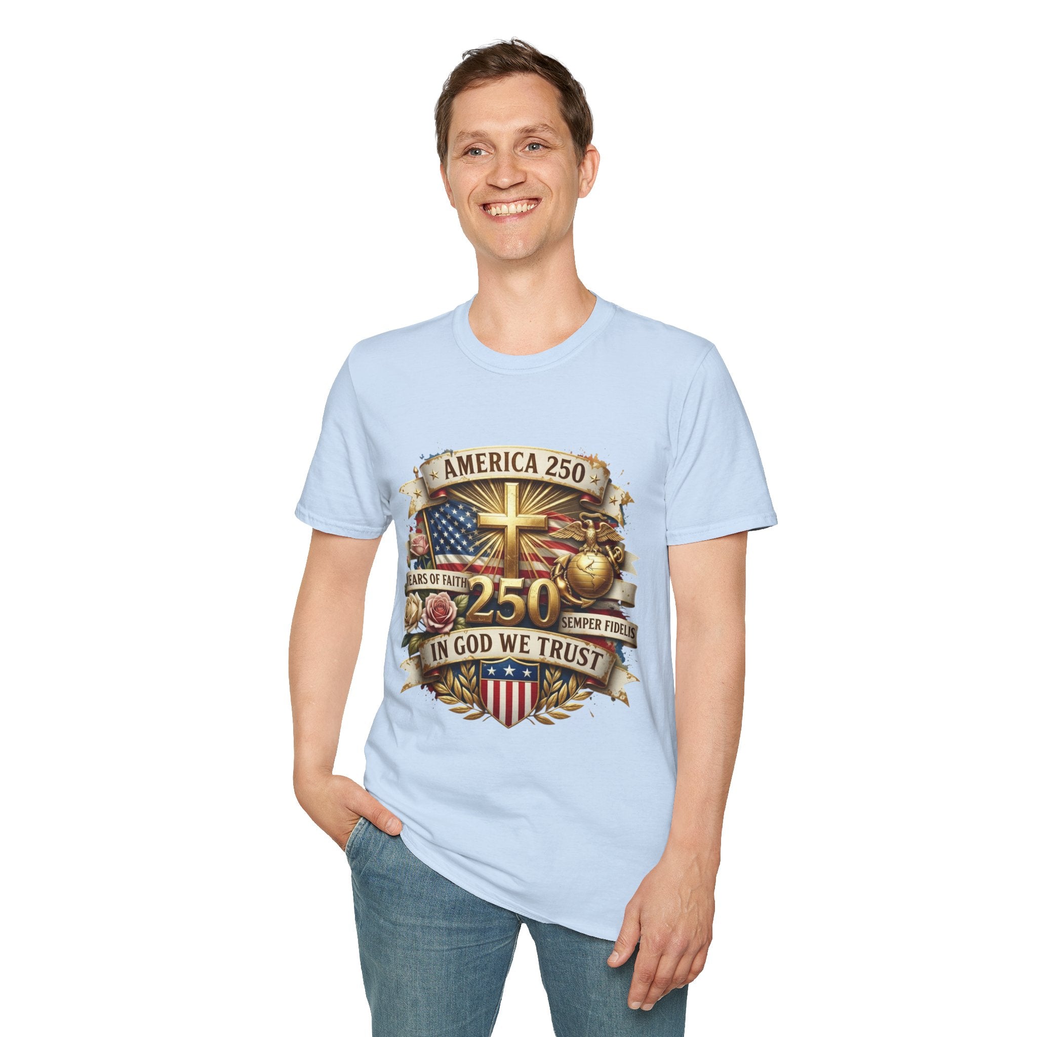 America 250 Christian T-Shirt — "In God We Trust" Patriotic Faith Tee