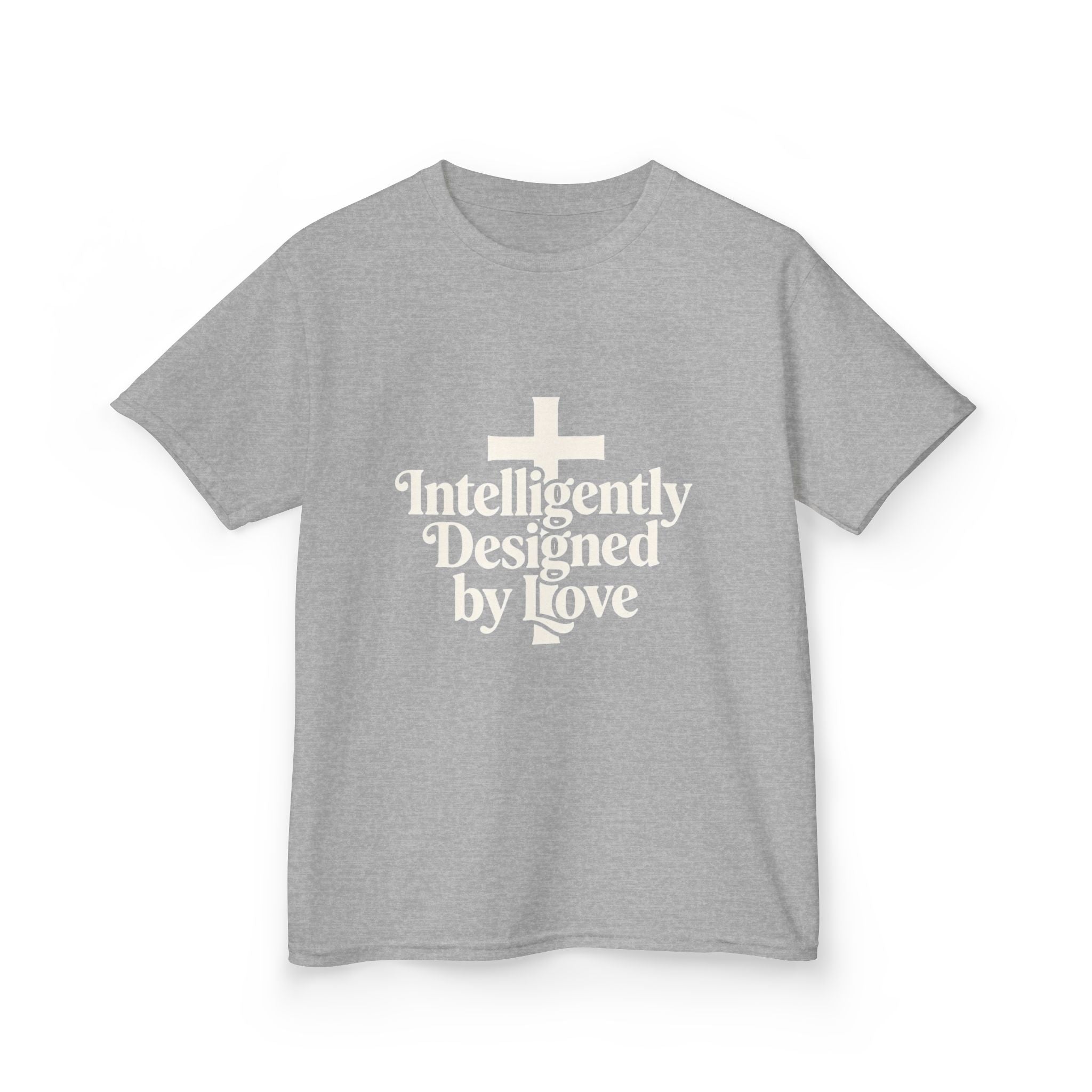 Kids Tee – "Intelligently Designed by Love" Christian Cross Shirt