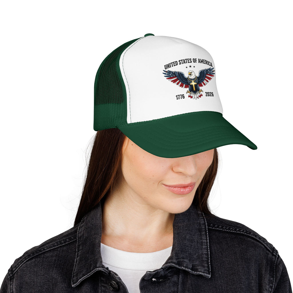 American Eagle Trucker Hat – Patriotic Cross & Flag Design