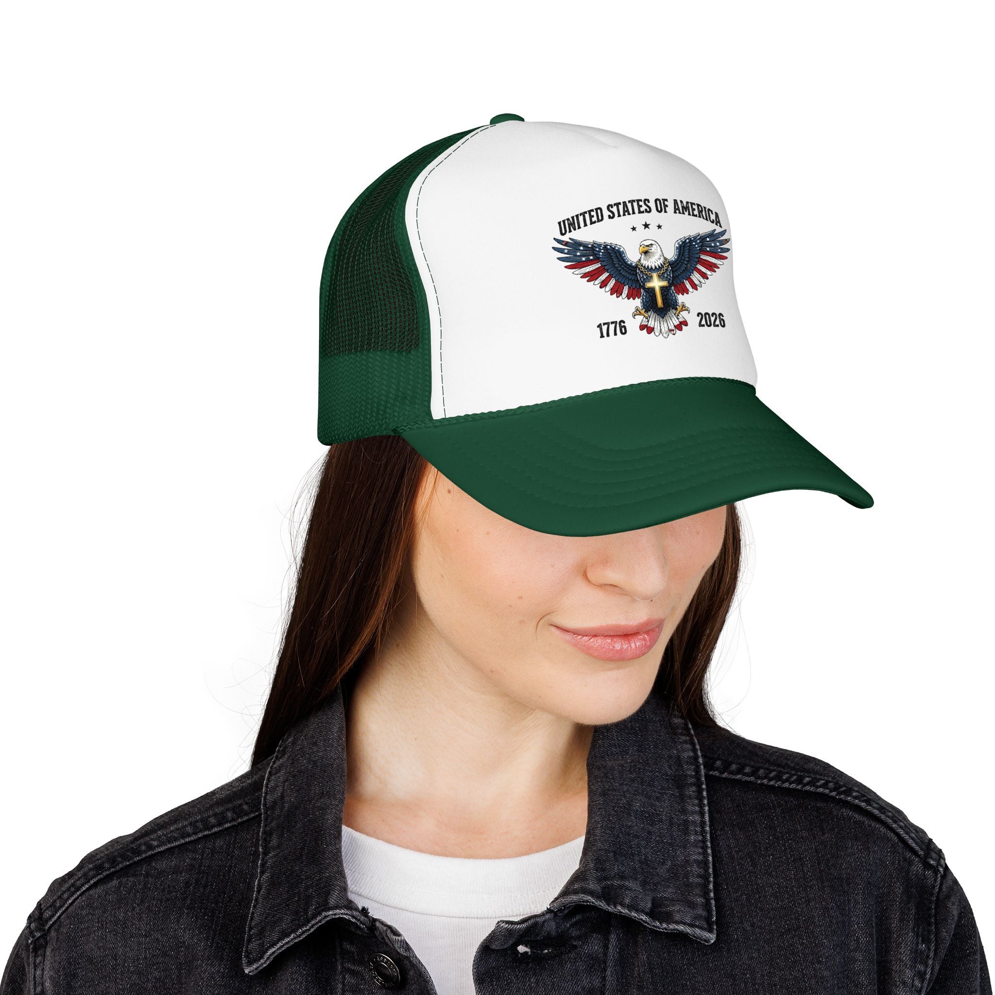 American Eagle Trucker Hat – Patriotic Cross & Flag Design